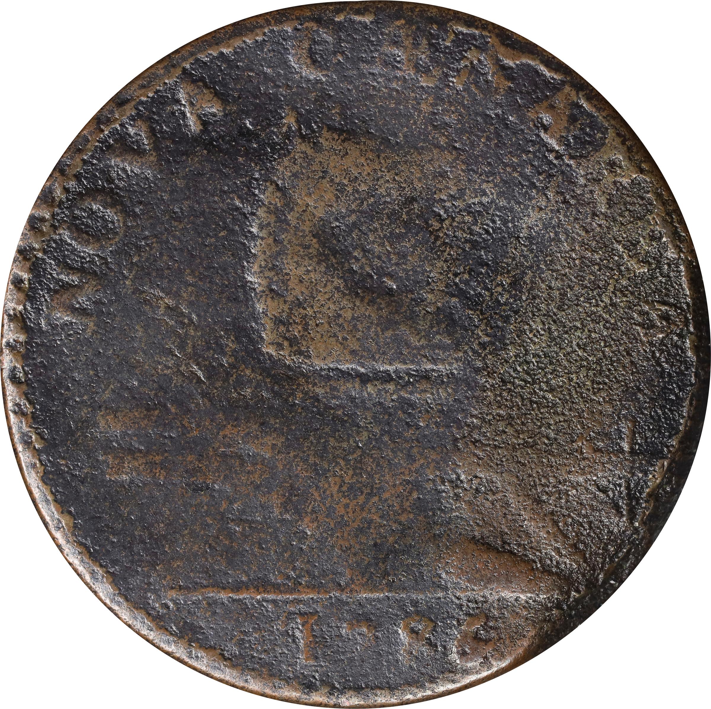 image for: 1786 New Jersey Copper. Maris 14-J, W-4810. Rarity-1. Straight Plow Beam, Stegosaurus Head. Good, Damaged.