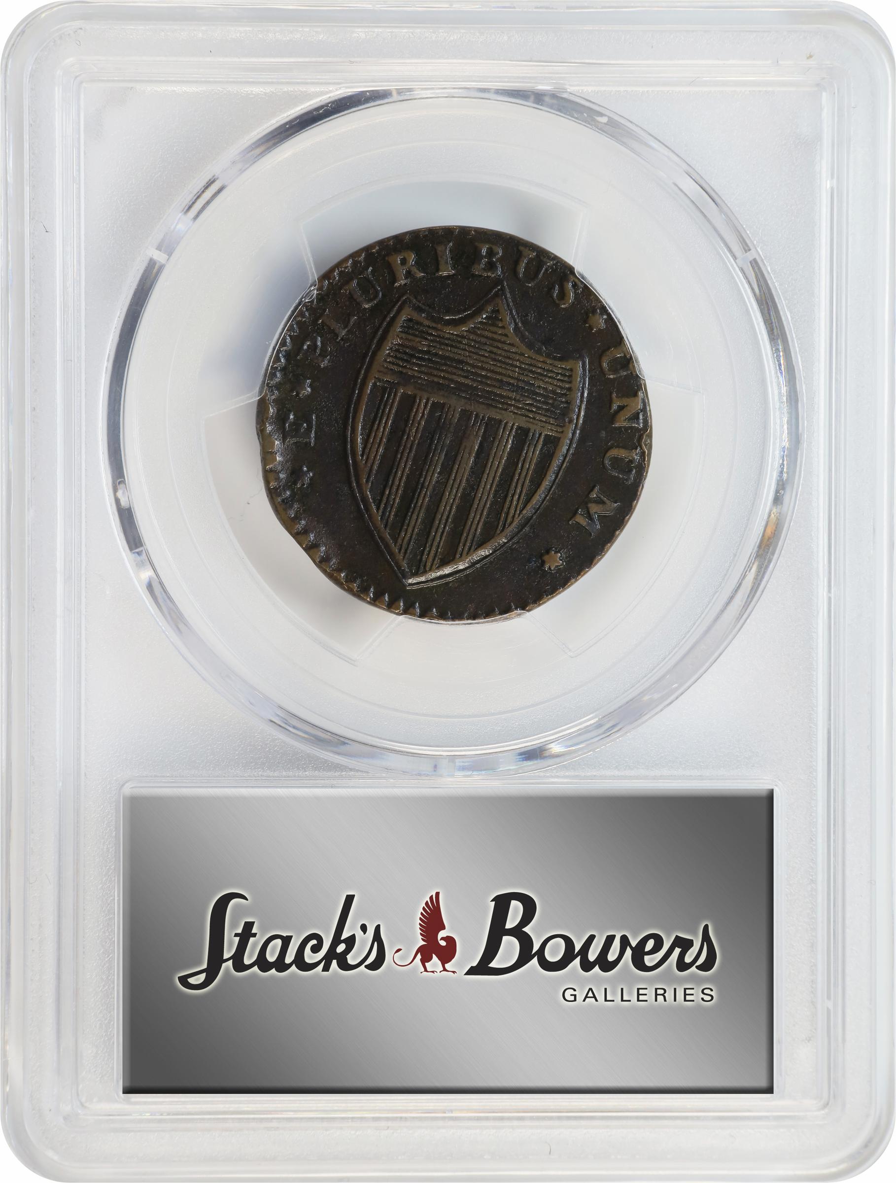 image for: 1786 New Jersey Copper. Maris 15-T, W-4825. Rarity-3. Straight Plow Beam, Leaning Head. Fine Details--Damage (PCGS).