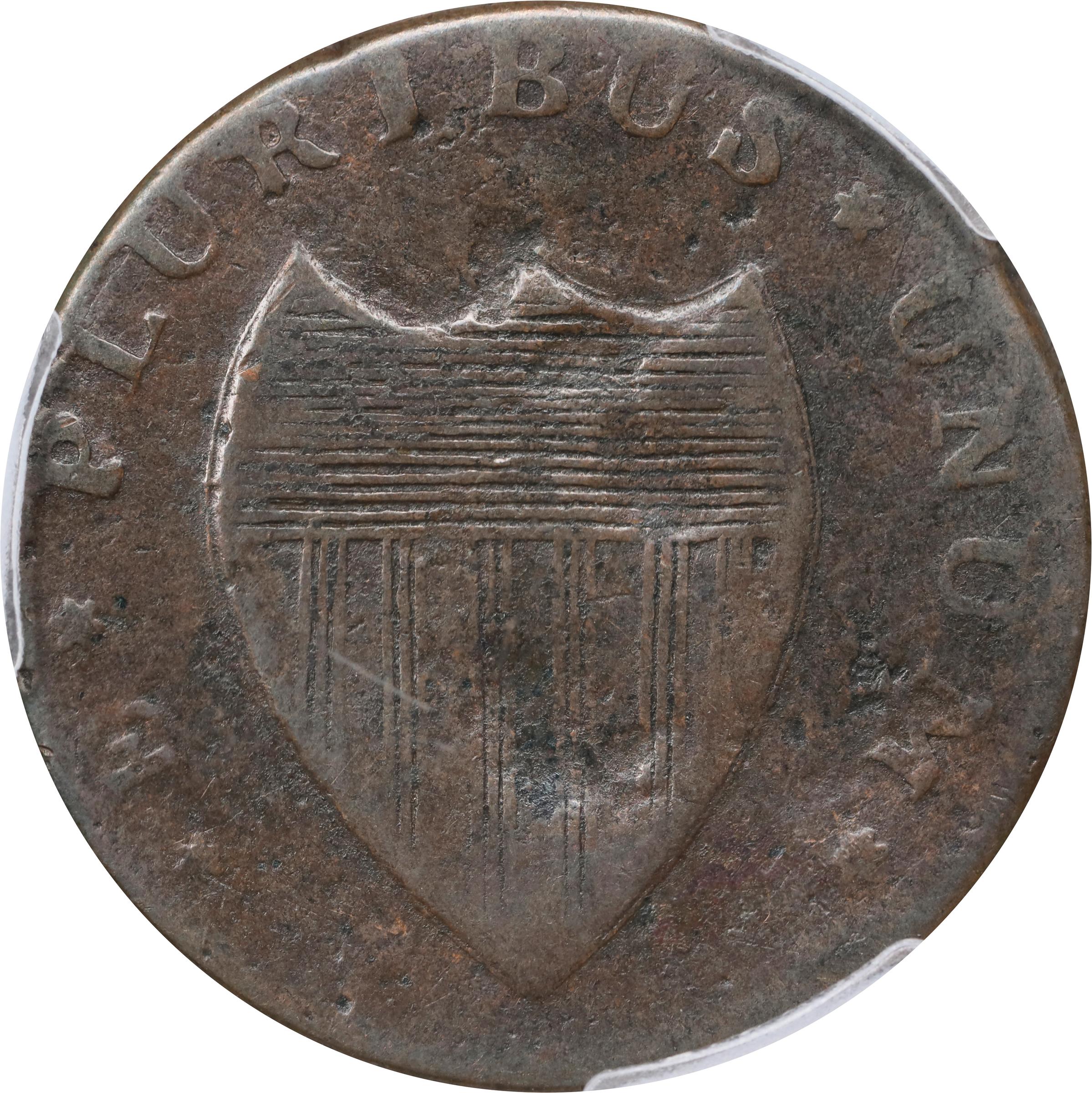 image for: 1786 New Jersey Copper. Maris 25-S, W-4980. Rarity-5. Straight Plow Beam, Eye in Neck. VG Details--Damage (PCGS).