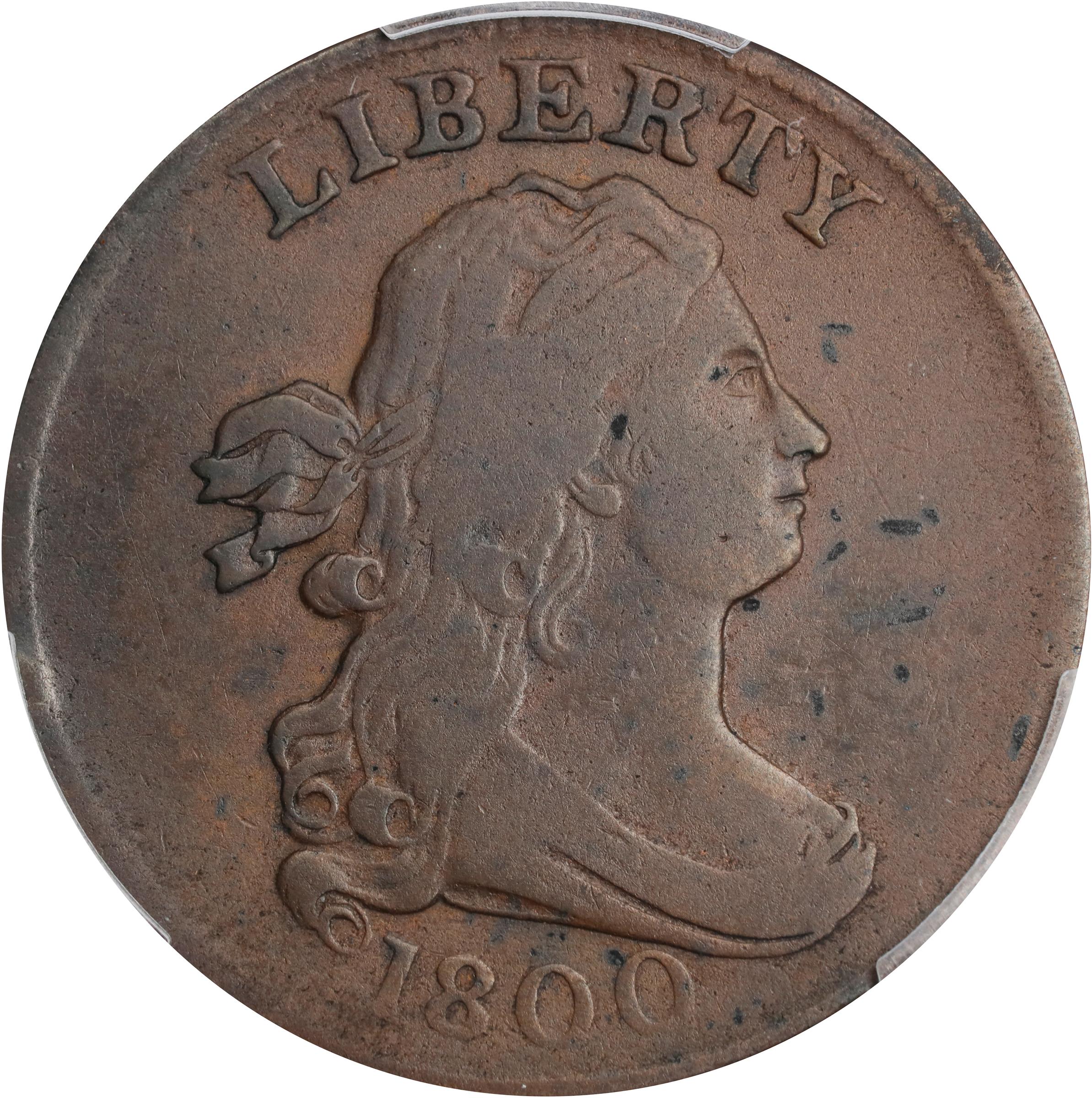 image for: 1800 Draped Bust Half Cent. C-1. Rarity-1. VF Details--Cleaned (PCGS).