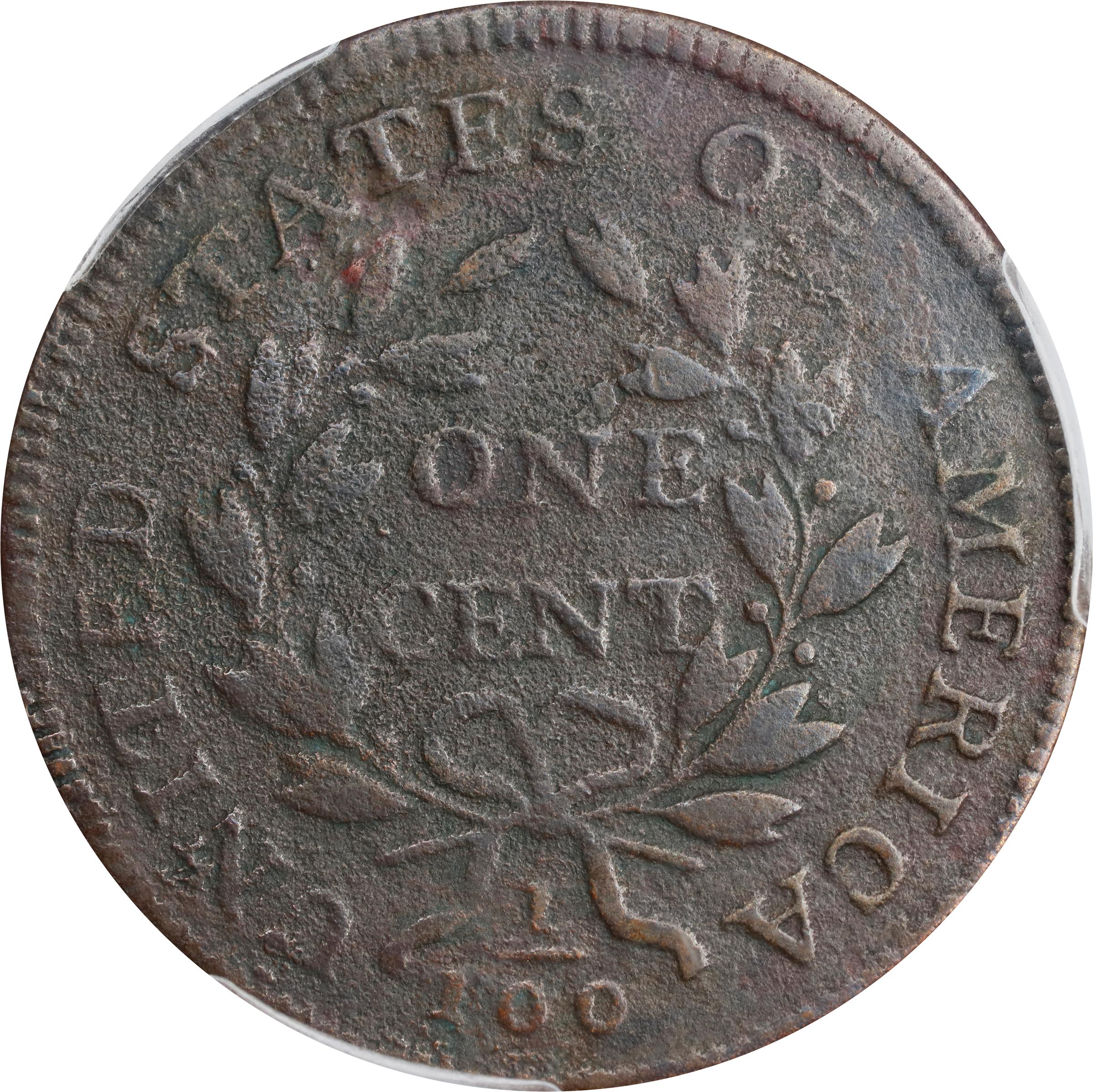 image for: 1797 Draped Bust Cent. S-125, B-15. Rarity-5. Reverse of 1797, Stems to Wreath. VG Details--Environmental Damage (PCGS).
