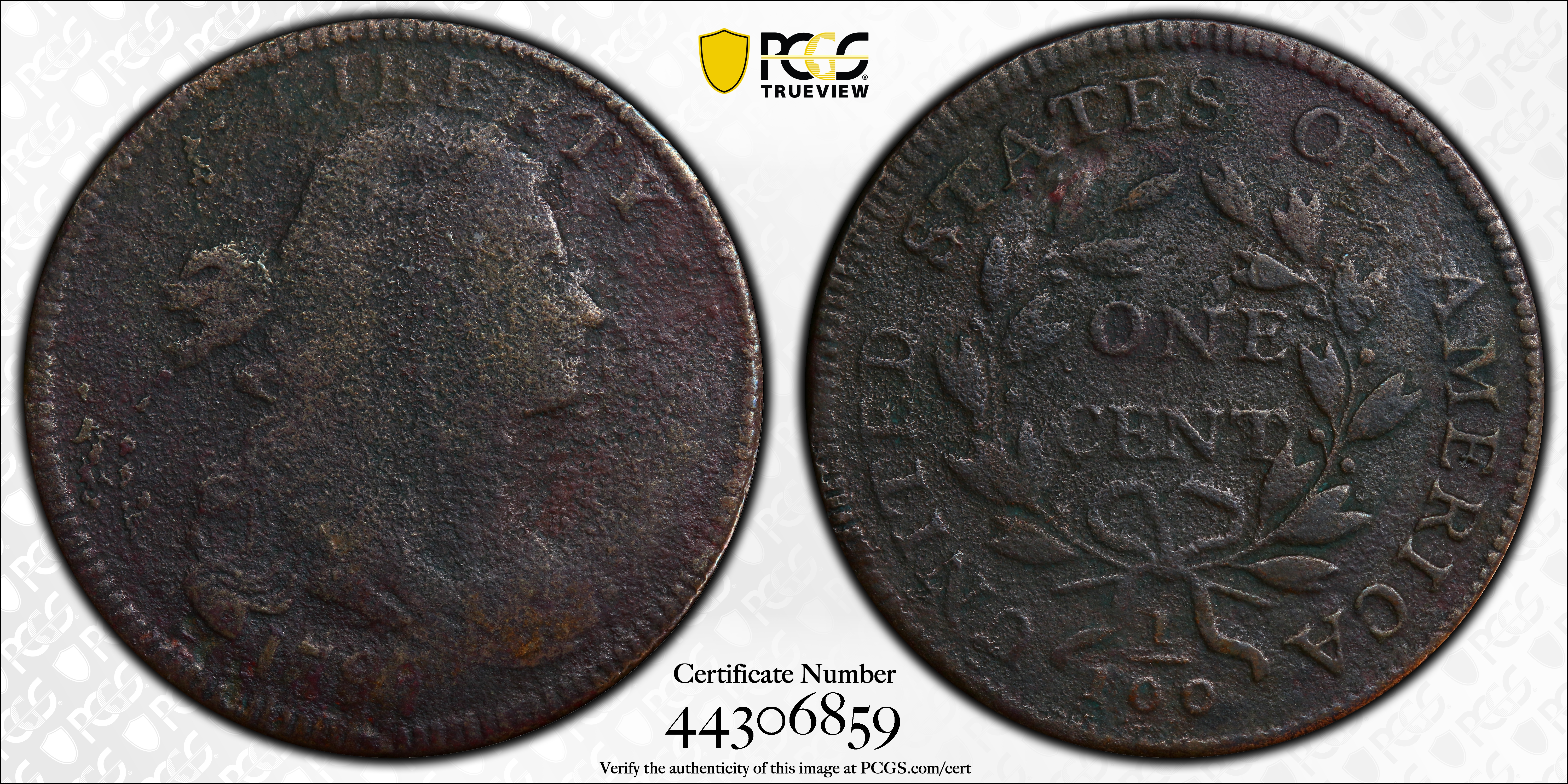 image for: 1797 Draped Bust Cent. S-125, B-15. Rarity-5. Reverse of 1797, Stems to Wreath. VG Details--Environmental Damage (PCGS).