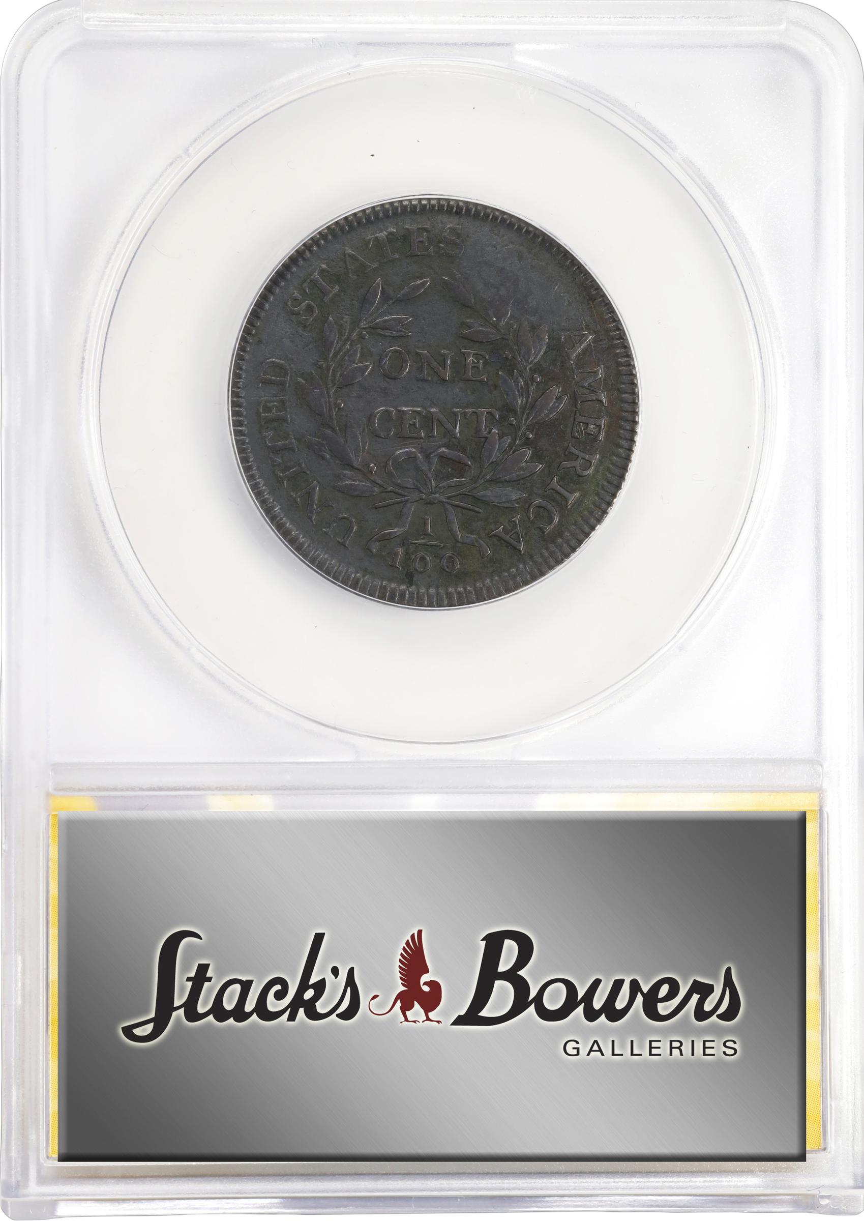 image for: 1797 Draped Bust Cent. S-140, B-22. Rarity-1. Reverse of 1797, Stems to Wreath. VF-25 Details--Corroded, Scratched (ANACS).