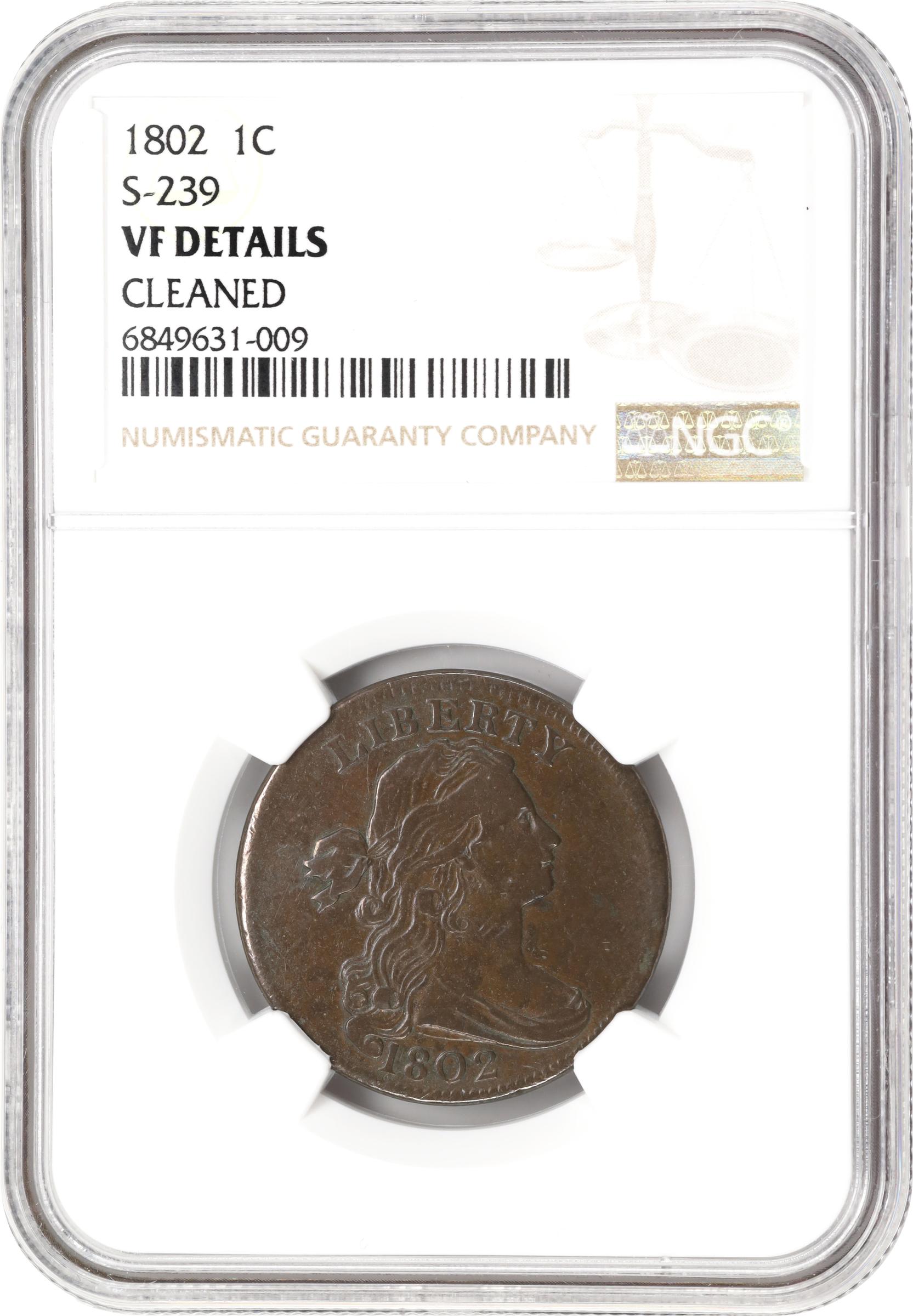 image for: 1802 Draped Bust Cent. S-239, B-17. Rarity-3. VF Details--Cleaned (NGC).