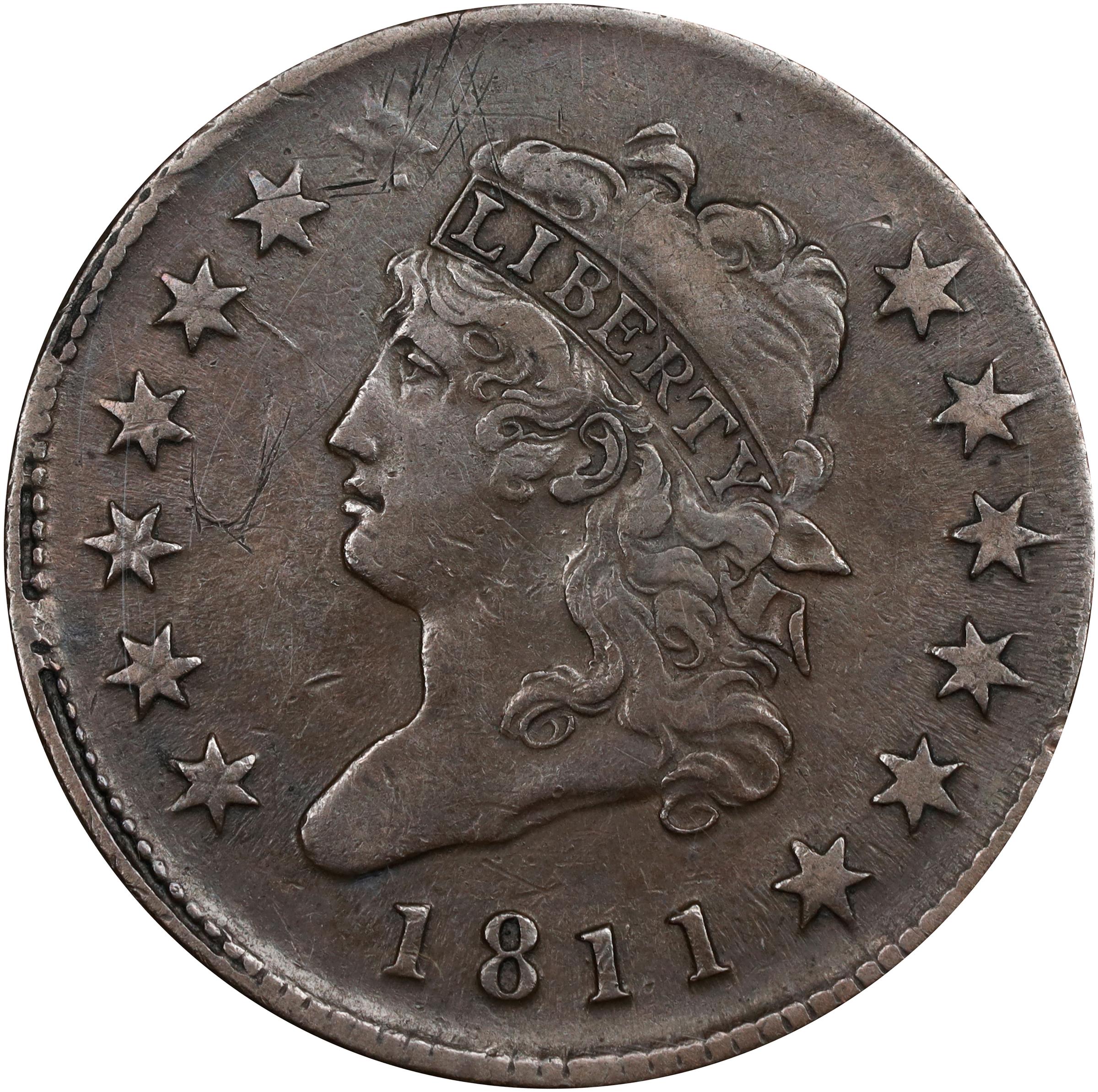 image for: 1811 Classic Head Cent. S-287, B-1. Rarity-2. VF-30 Details--Scratched (ANACS).