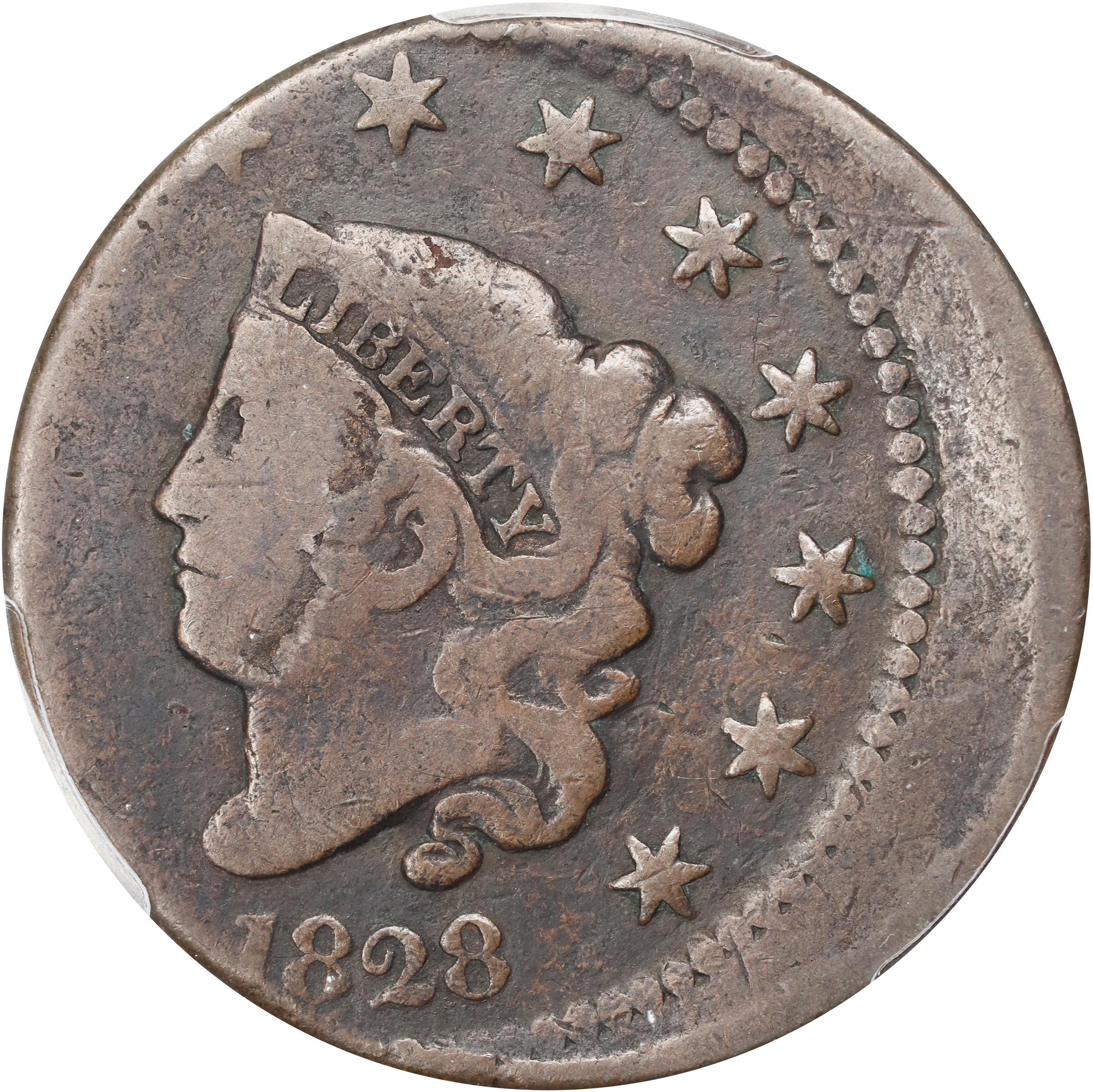 1828 Coronet Head Large Penny Large Narrow Date BN Mint State (MS