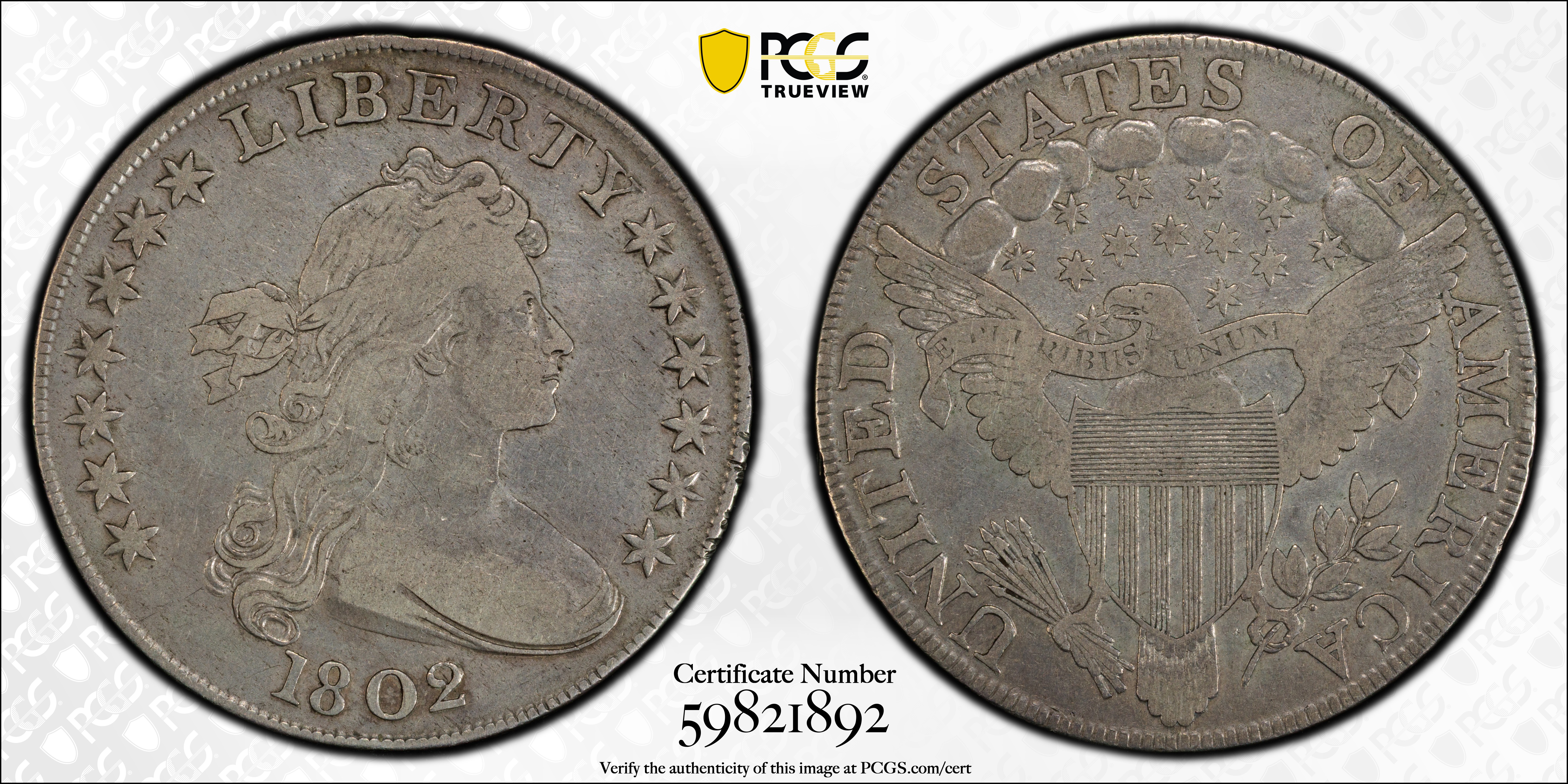 image for: 1802 Draped Bust Silver Dollar. BB-241, B-6. Rarity-1. Narrow Date. VF Details--Cleaned (PCGS).