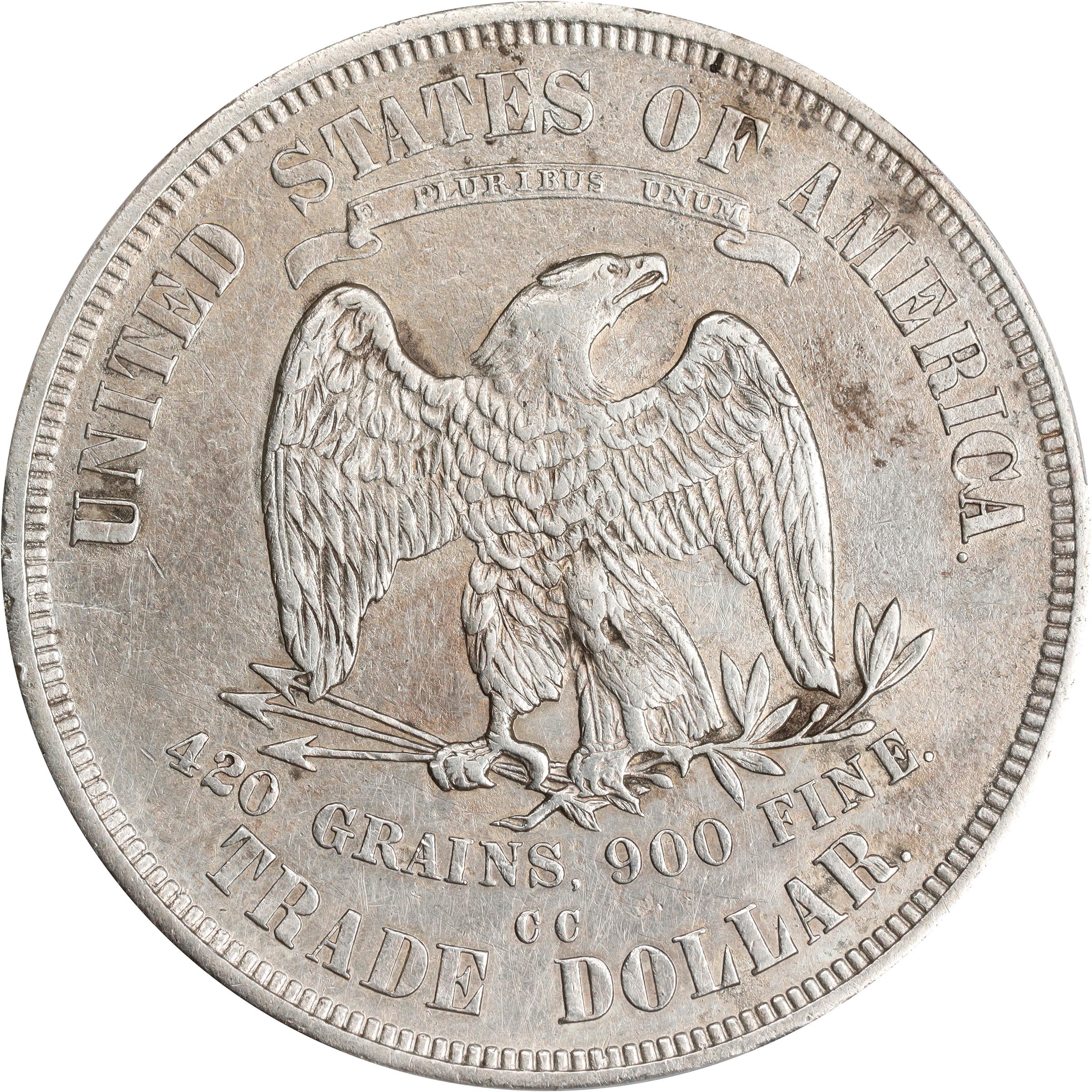 image for: 1874-CC Trade Dollar. Chop Mark. EF Details--Corrosion Removed (PCGS).