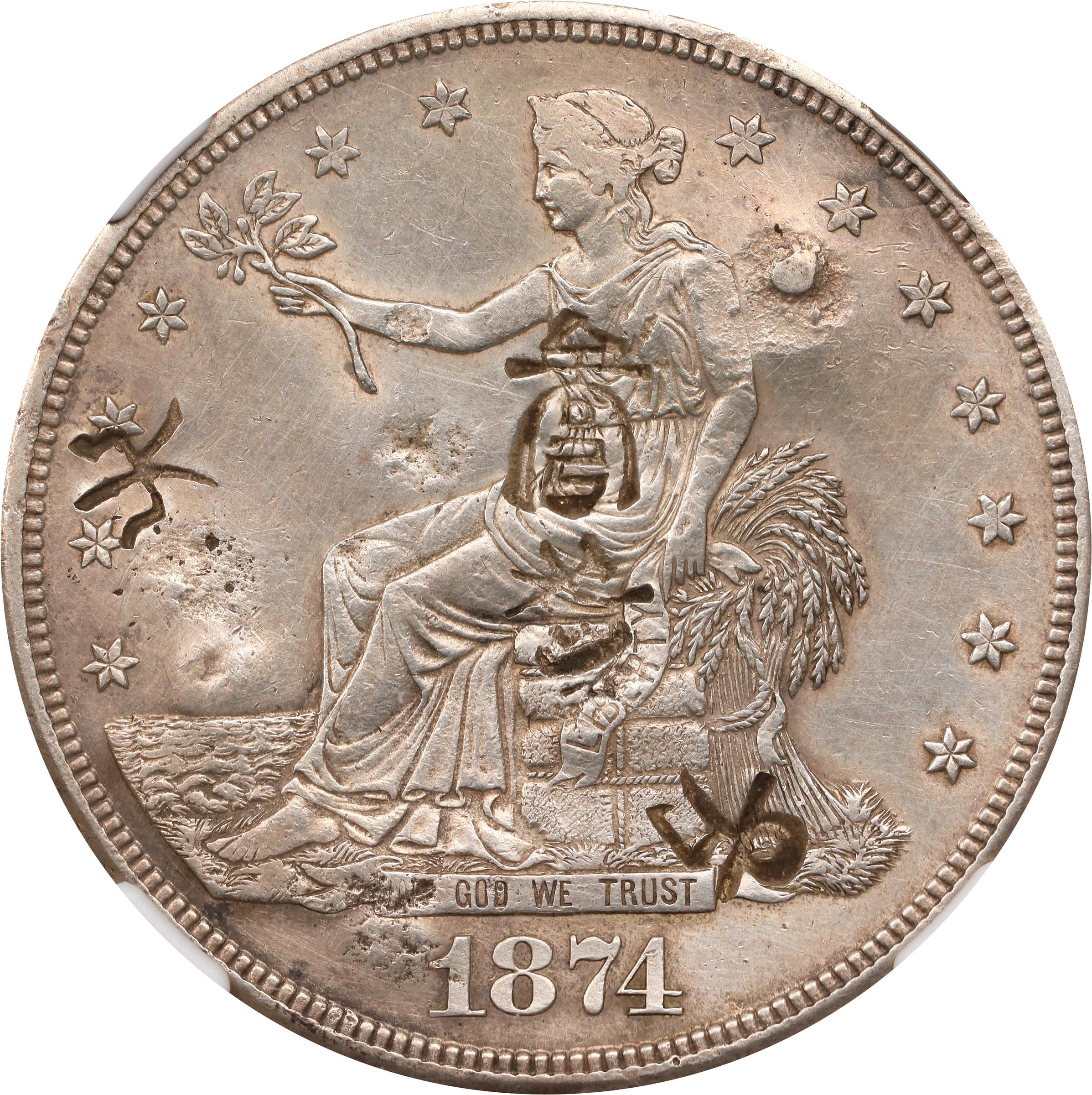 image for: 1874-S Trade Dollar. Unc Details--Chopmarked (NGC).