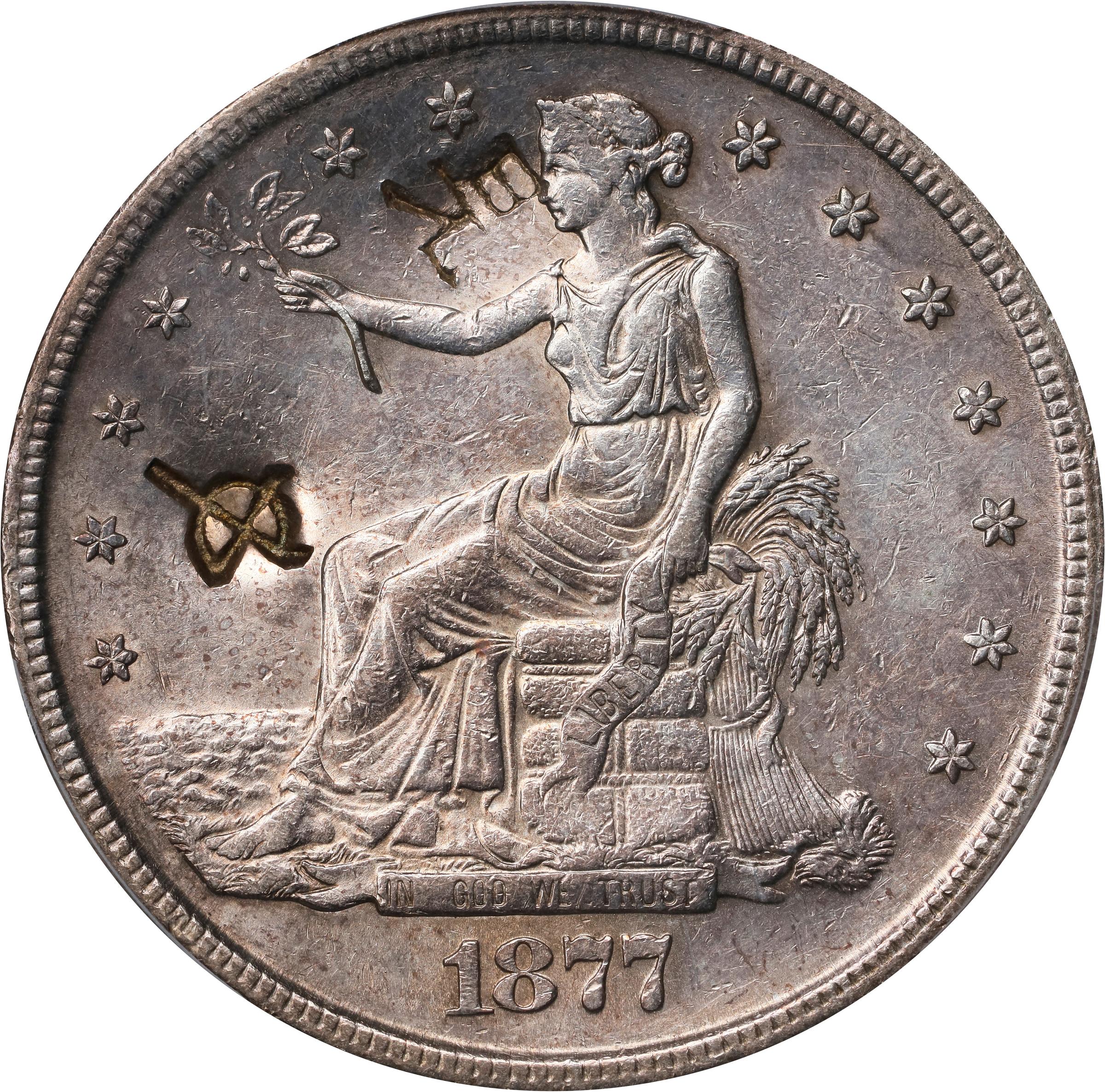 image for: 1877-S Trade Dollar. Chop Mark. AU Details--Cleaned (PCGS).