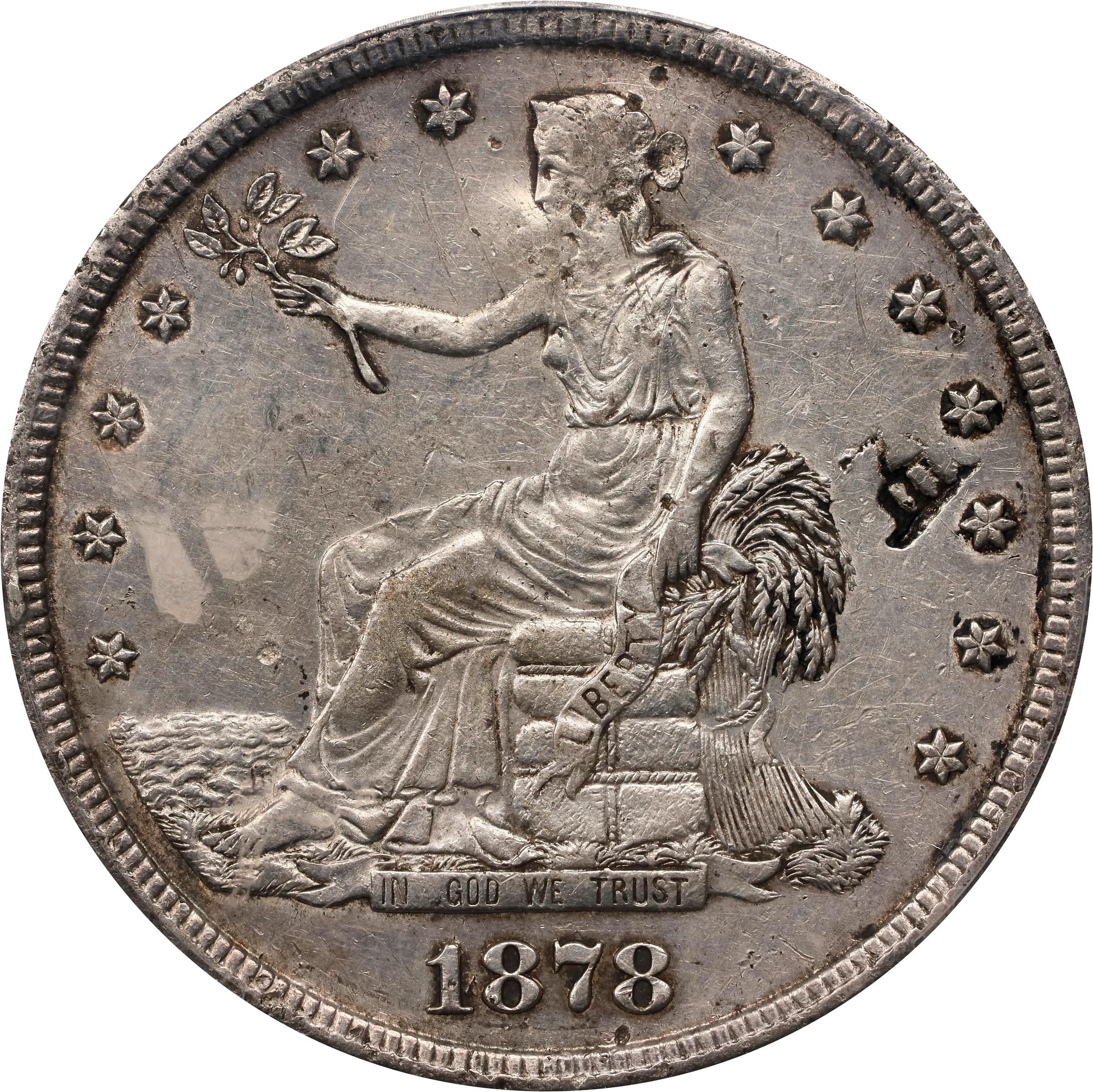 image for: 1878-S Trade Dollar. Chop Mark. EF Details--Cleaned (PCGS).