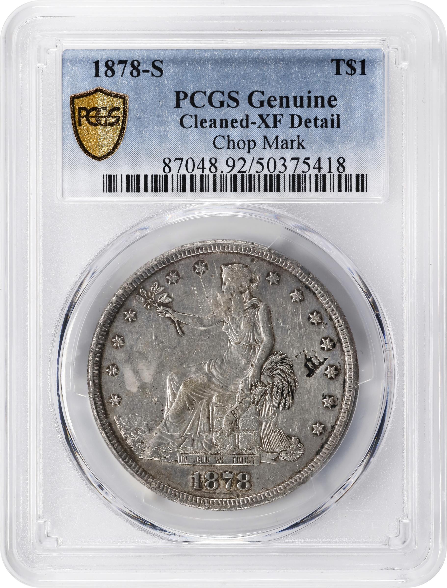 image for: 1878-S Trade Dollar. Chop Mark. EF Details--Cleaned (PCGS).