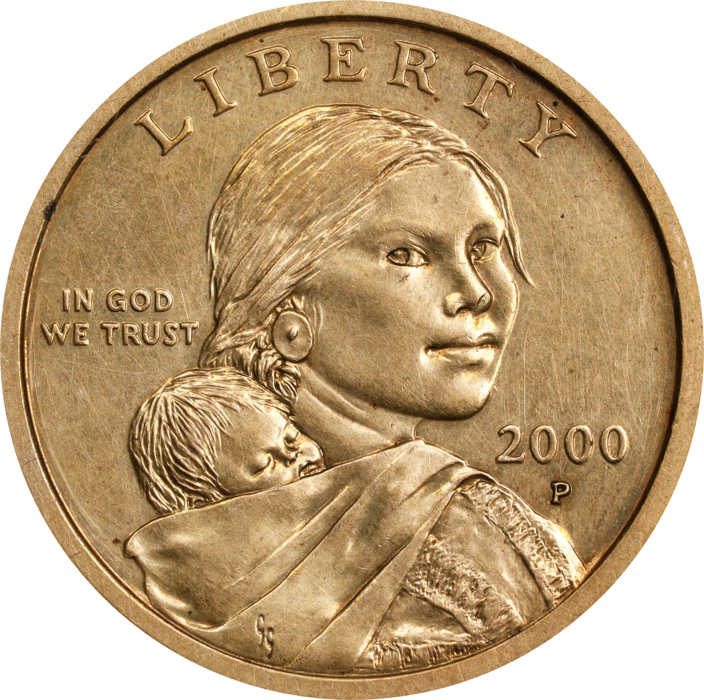 image for: 2000-P Sacagawea "Cheerios" Dollar. FS-902. Boldly Detailed Tail Feathers. AU-58 Details--Cleaned (ANACS).