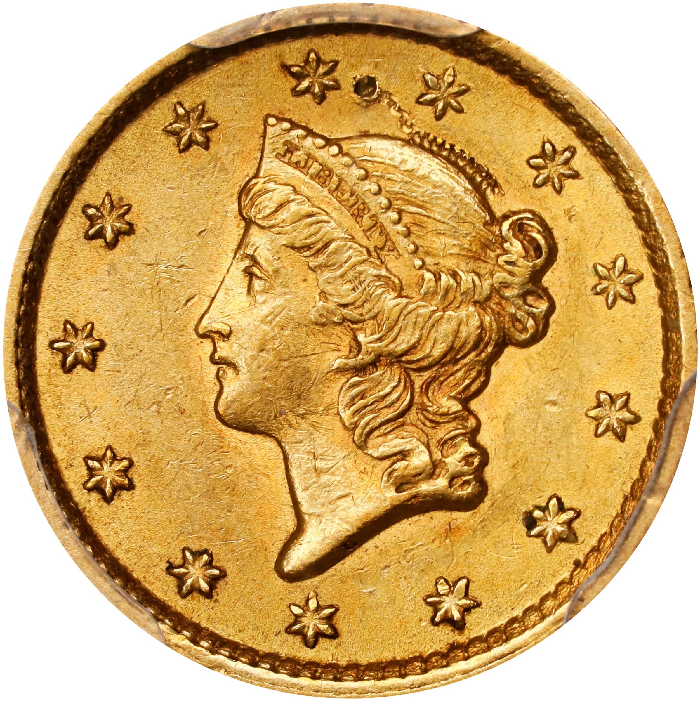 1853 Gold Dollar. Unc Details--Damage (PCGS).