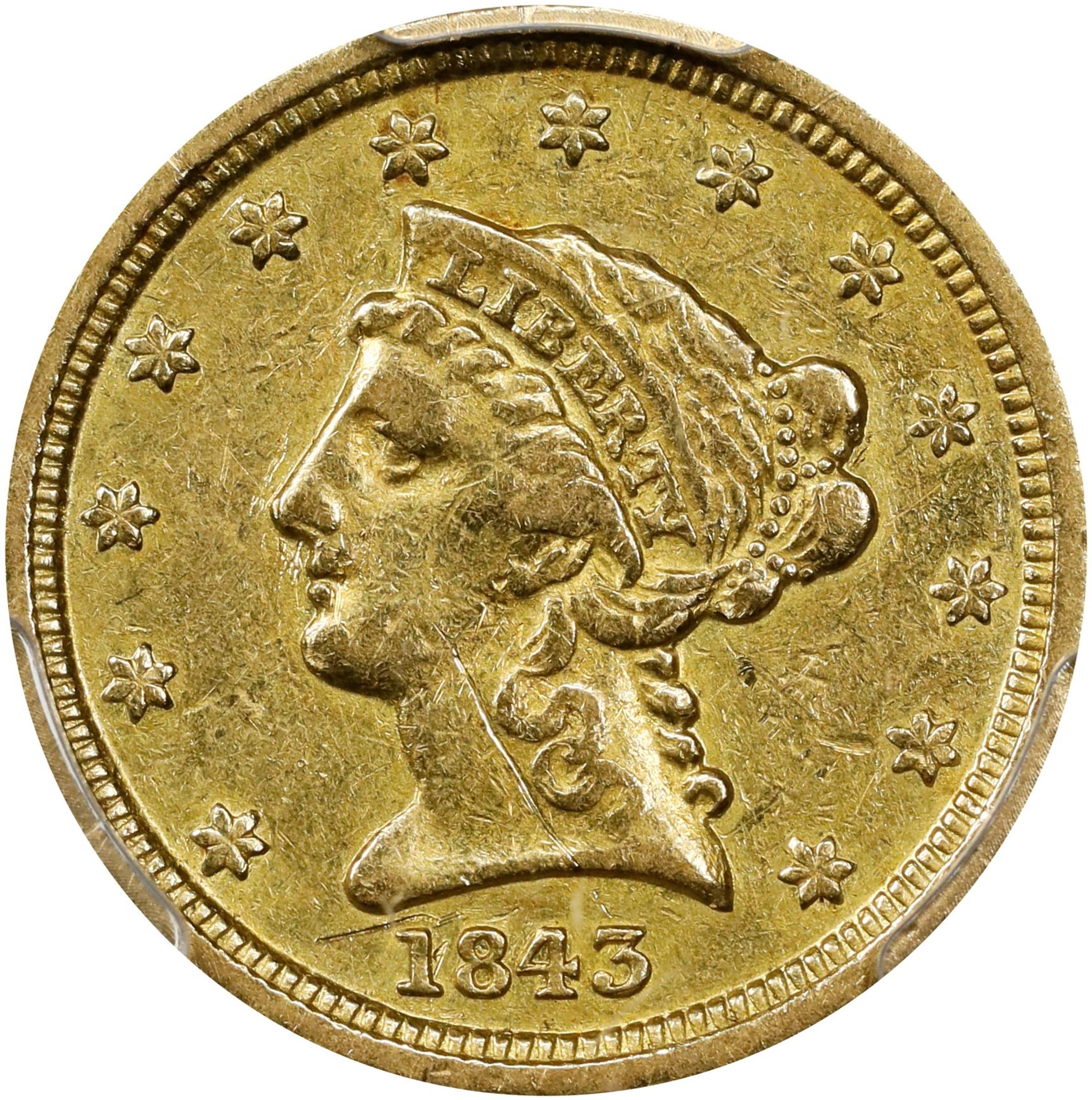 image for: 1843-D Liberty Head Quarter Eagle. Winter 4-I. Large D. EF Details--Scratch (PCGS).