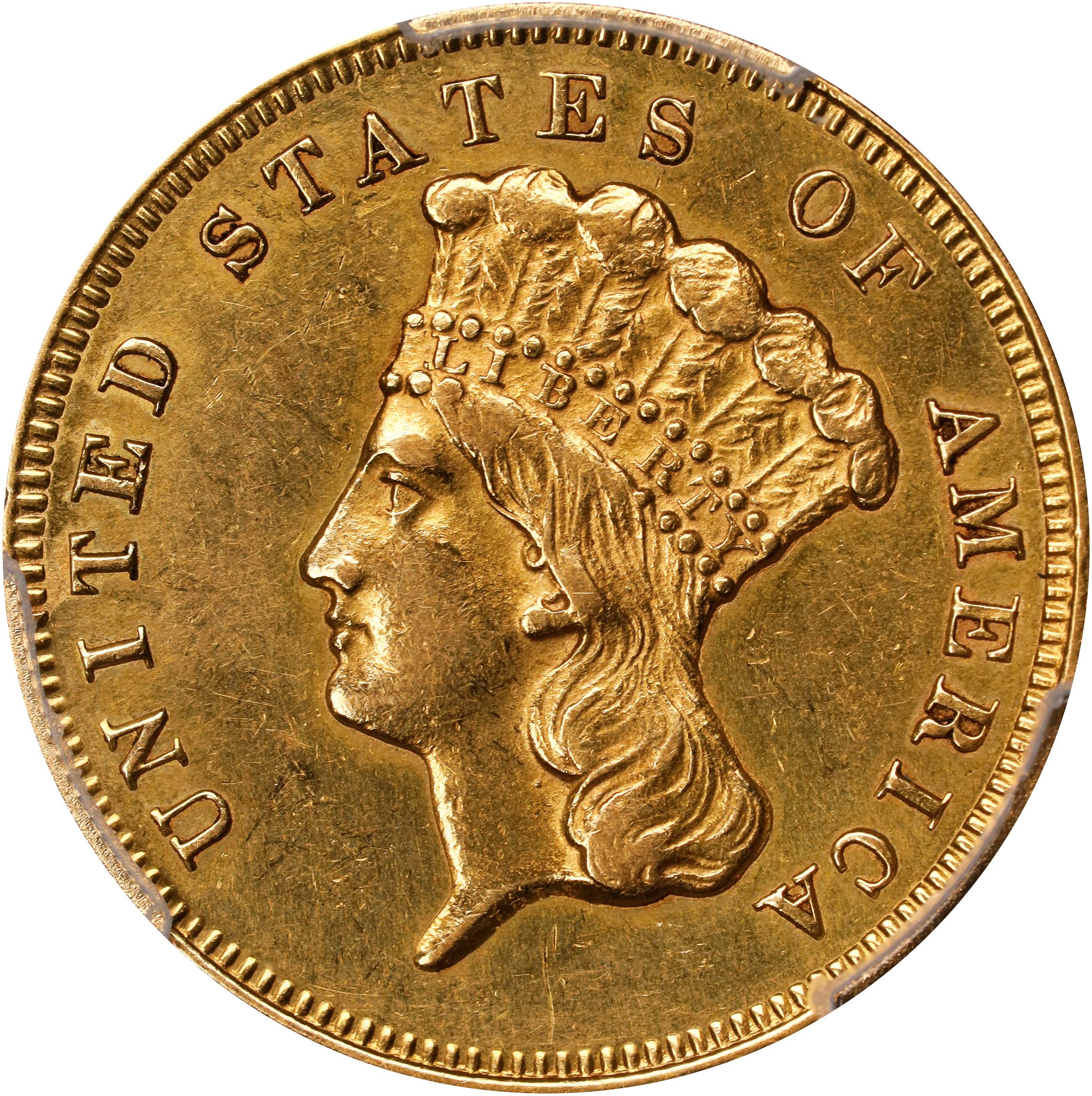 image for: 1865 Three-Dollar Gold Piece. AU Details--Cleaned (PCGS).