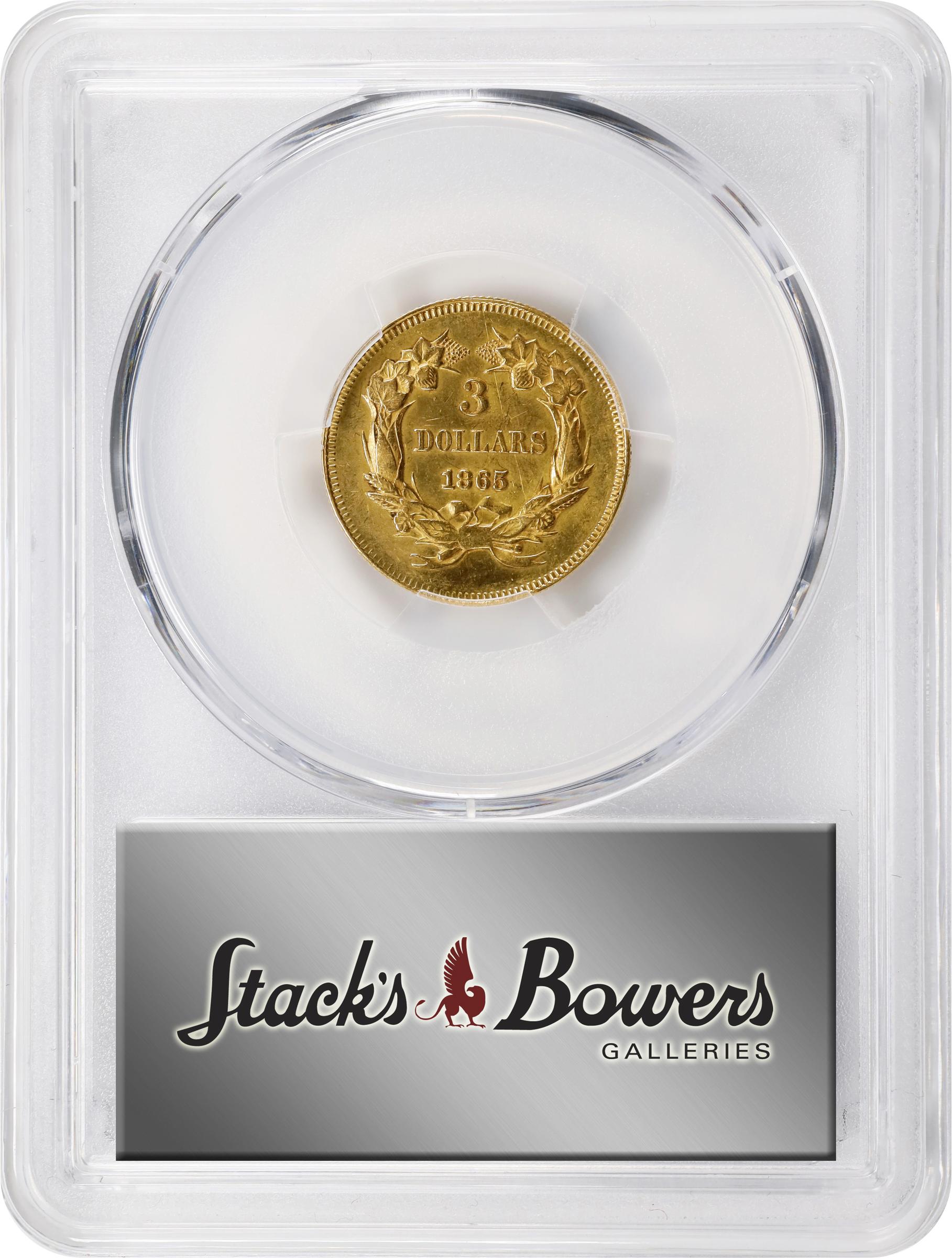 image for: 1865 Three-Dollar Gold Piece. AU Details--Cleaned (PCGS).