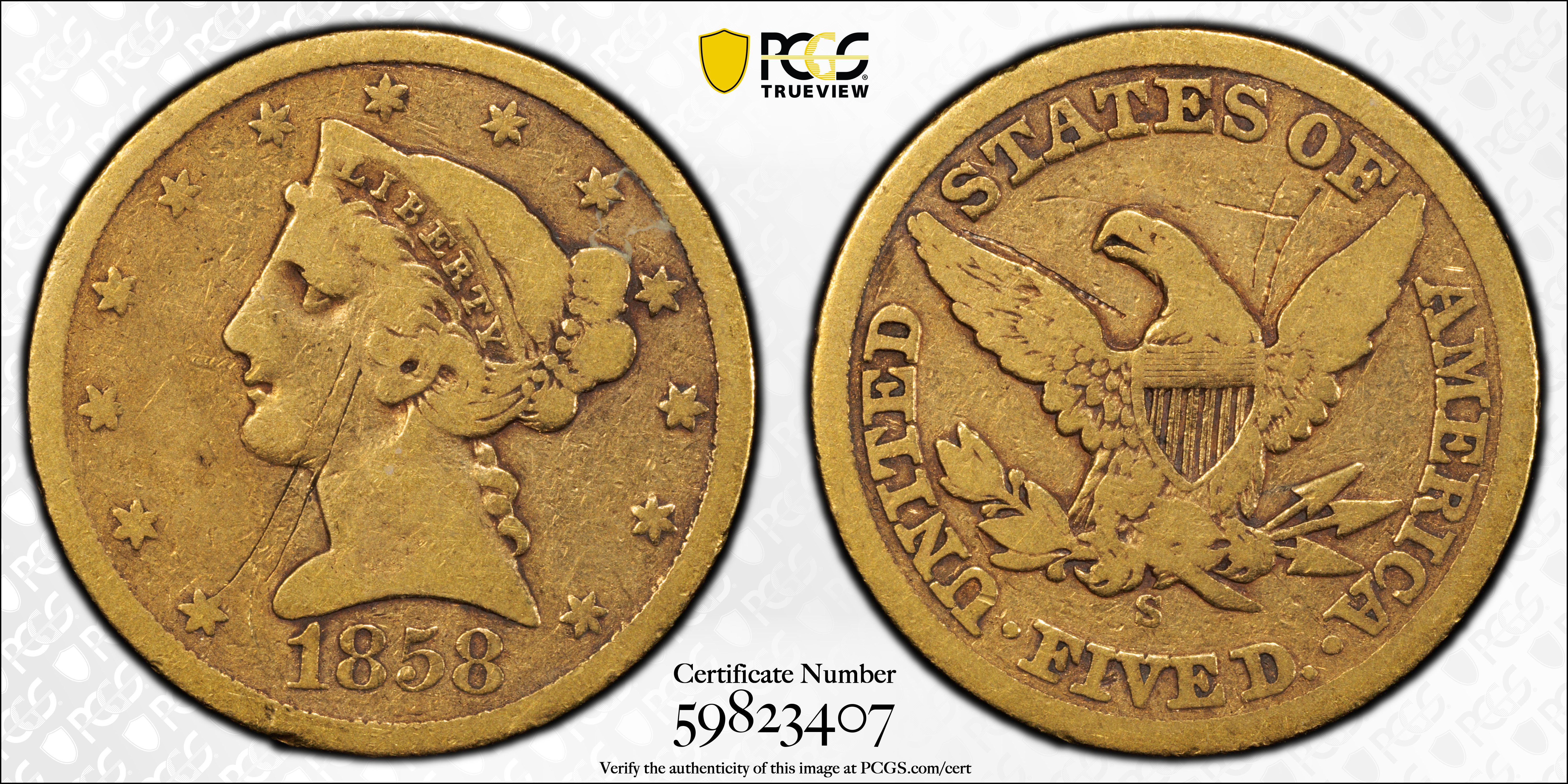 image for: 1858-S Liberty Head Half Eagle. Fine Details--Scratch (PCGS).