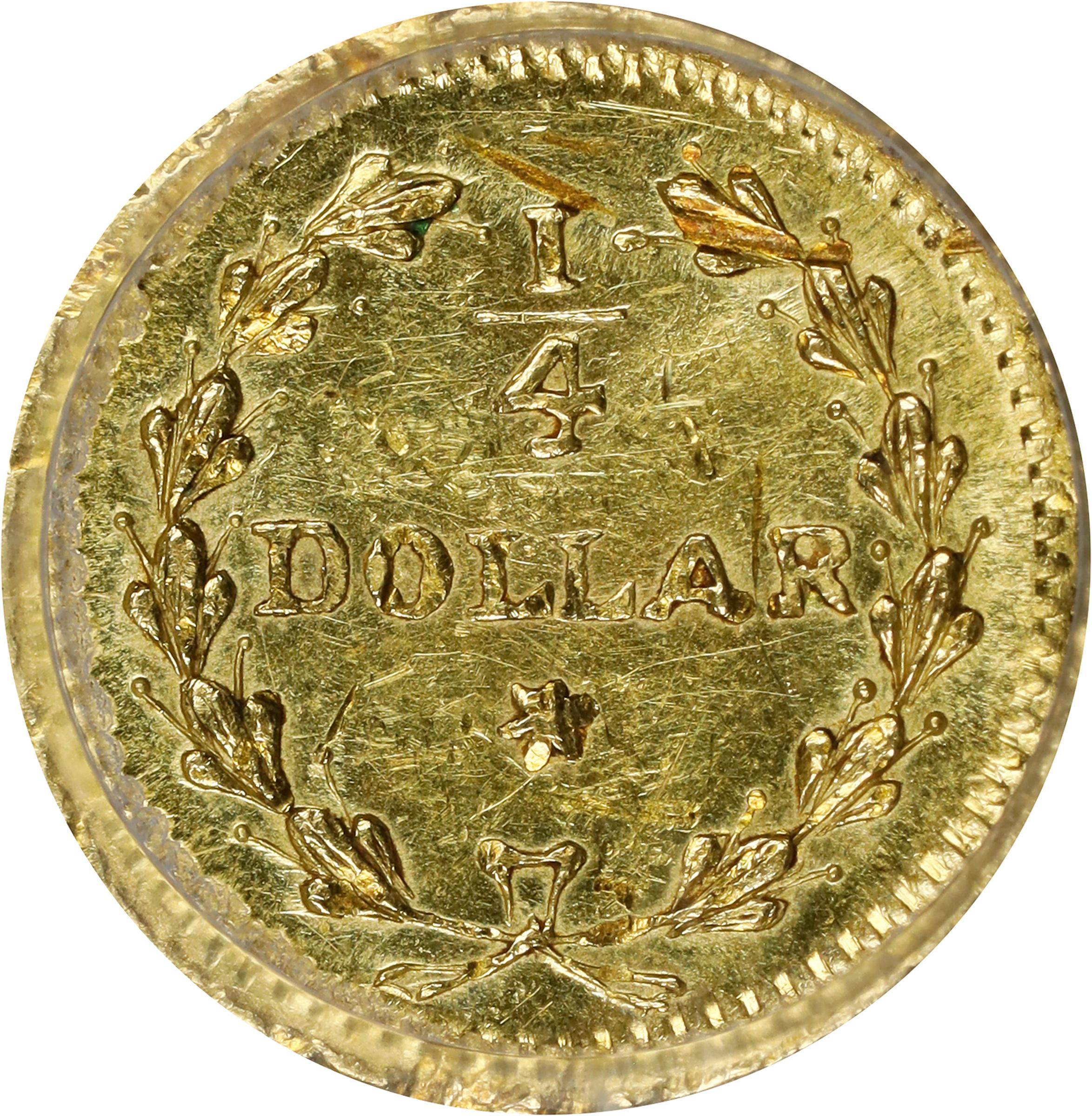 image for: Undated (1853) Round 25 Cents. BG-221. Rarity-3. Liberty Head. Unc Details--Damage (PCGS).