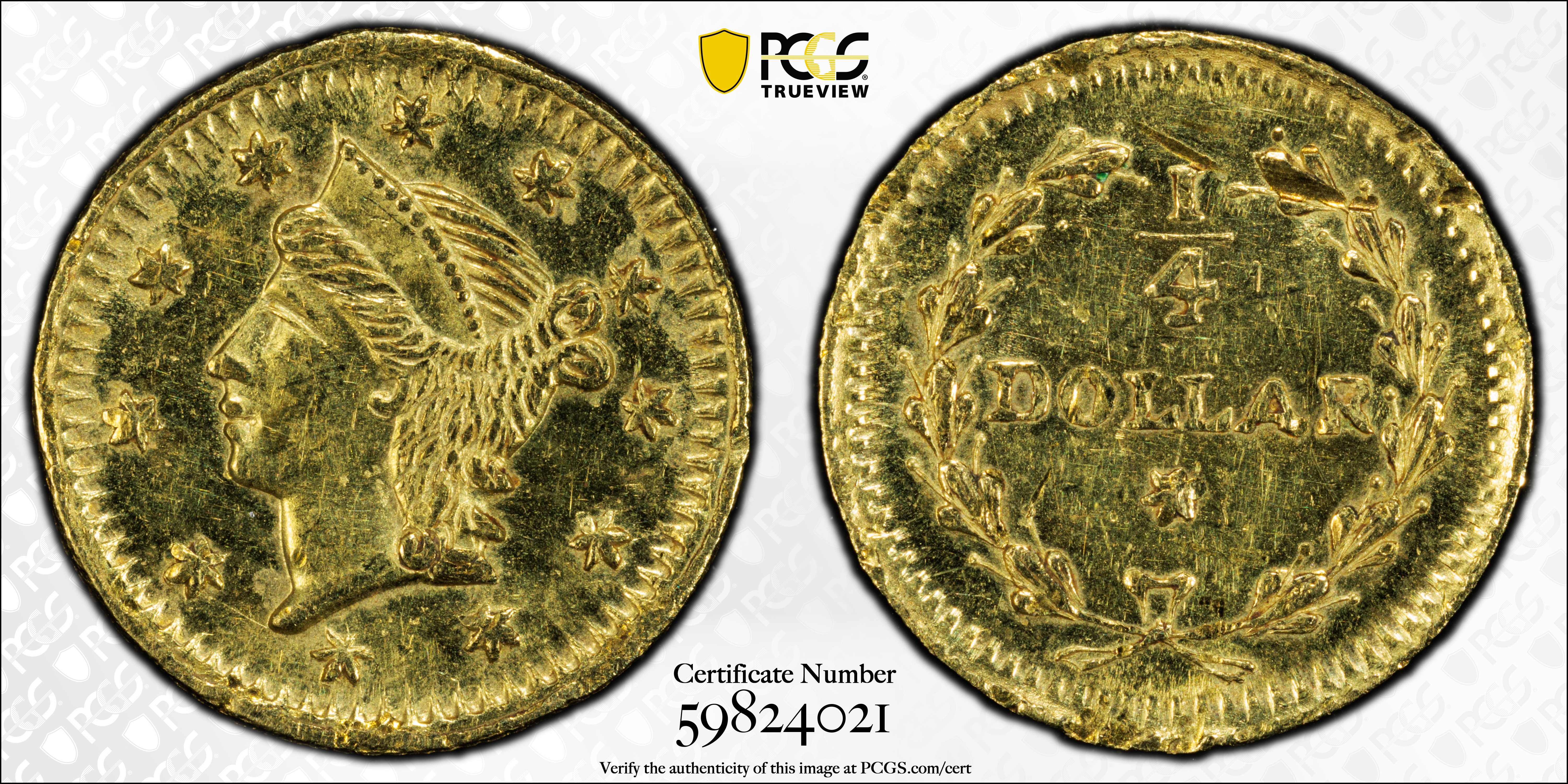 image for: Undated (1853) Round 25 Cents. BG-221. Rarity-3. Liberty Head. Unc Details--Damage (PCGS).