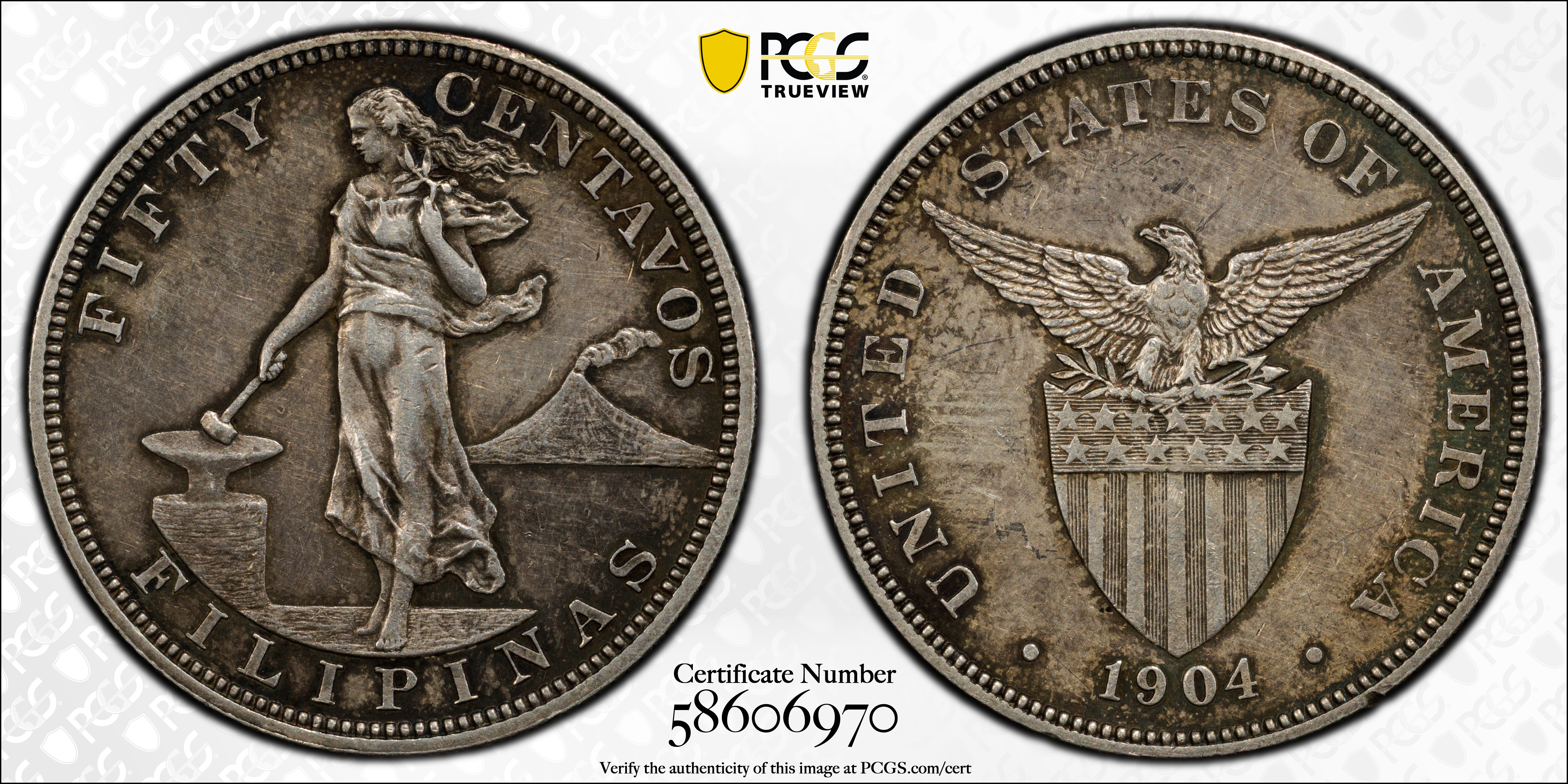 image for: 1904 Fifty Centavos. AU Details--Cleaned (PCGS).