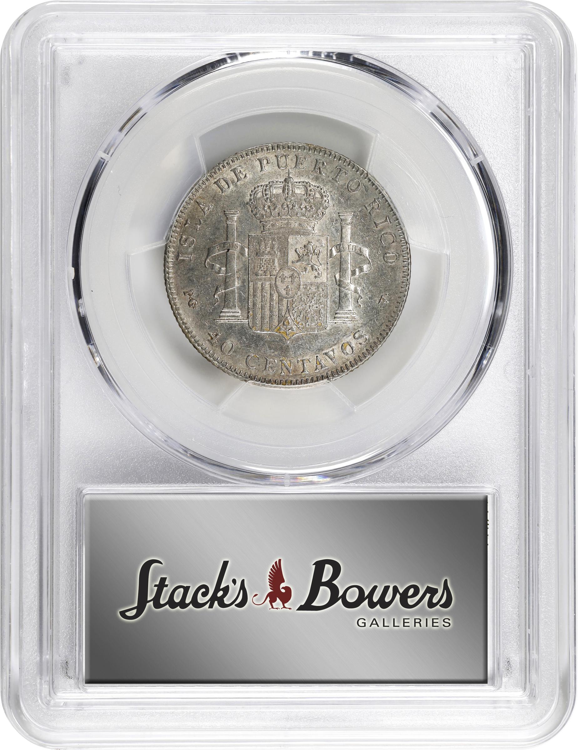 image for: PUERTO RICO. 40 Centavos, 1896-PG V. Madrid Mint. Alfonso XIII. PCGS AU-50.