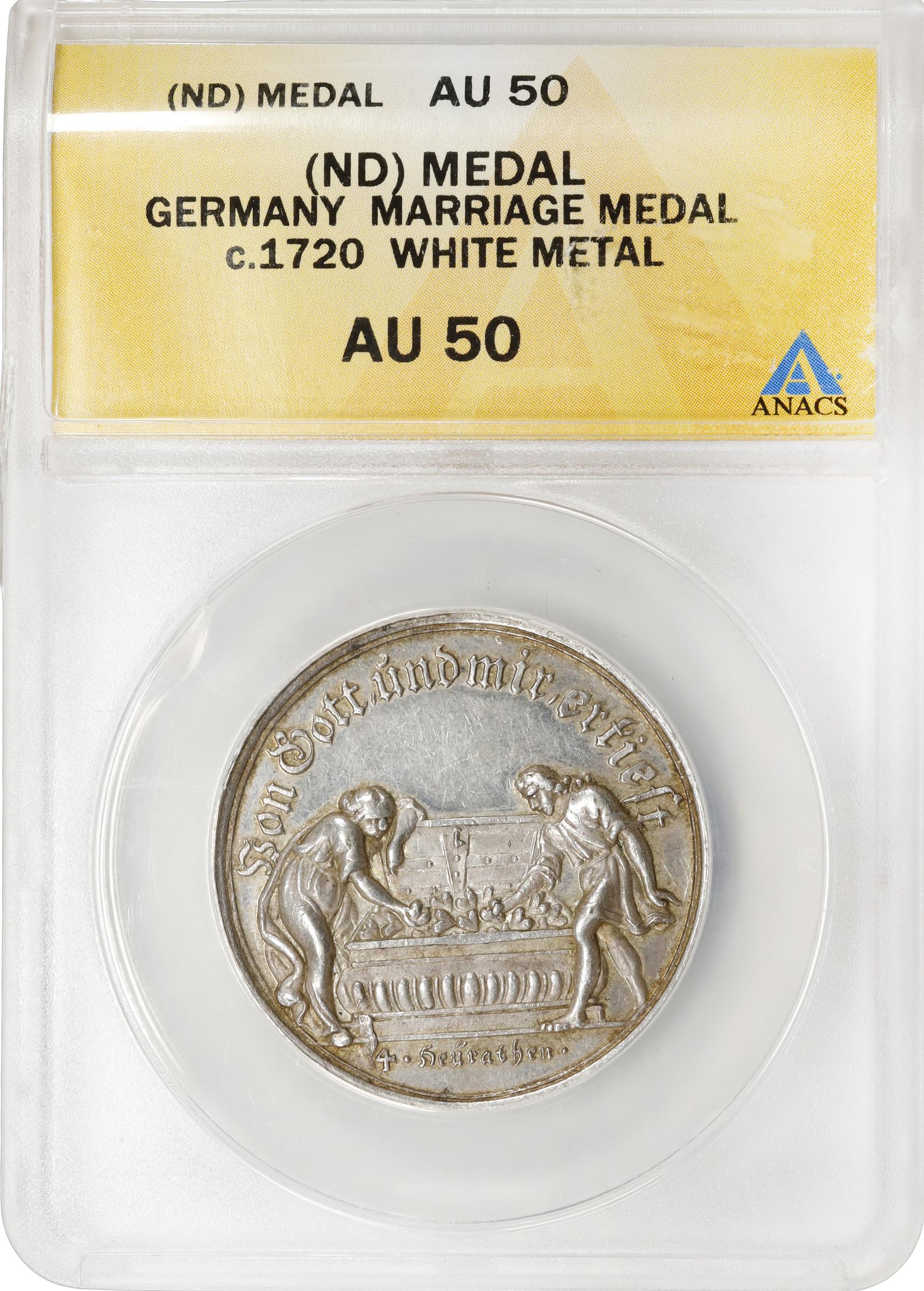 image for: GERMANY. Saxe-Gotha-Altenburg. Marriage Silver Medal, ND (ca. 1720). ANACS AU-50.