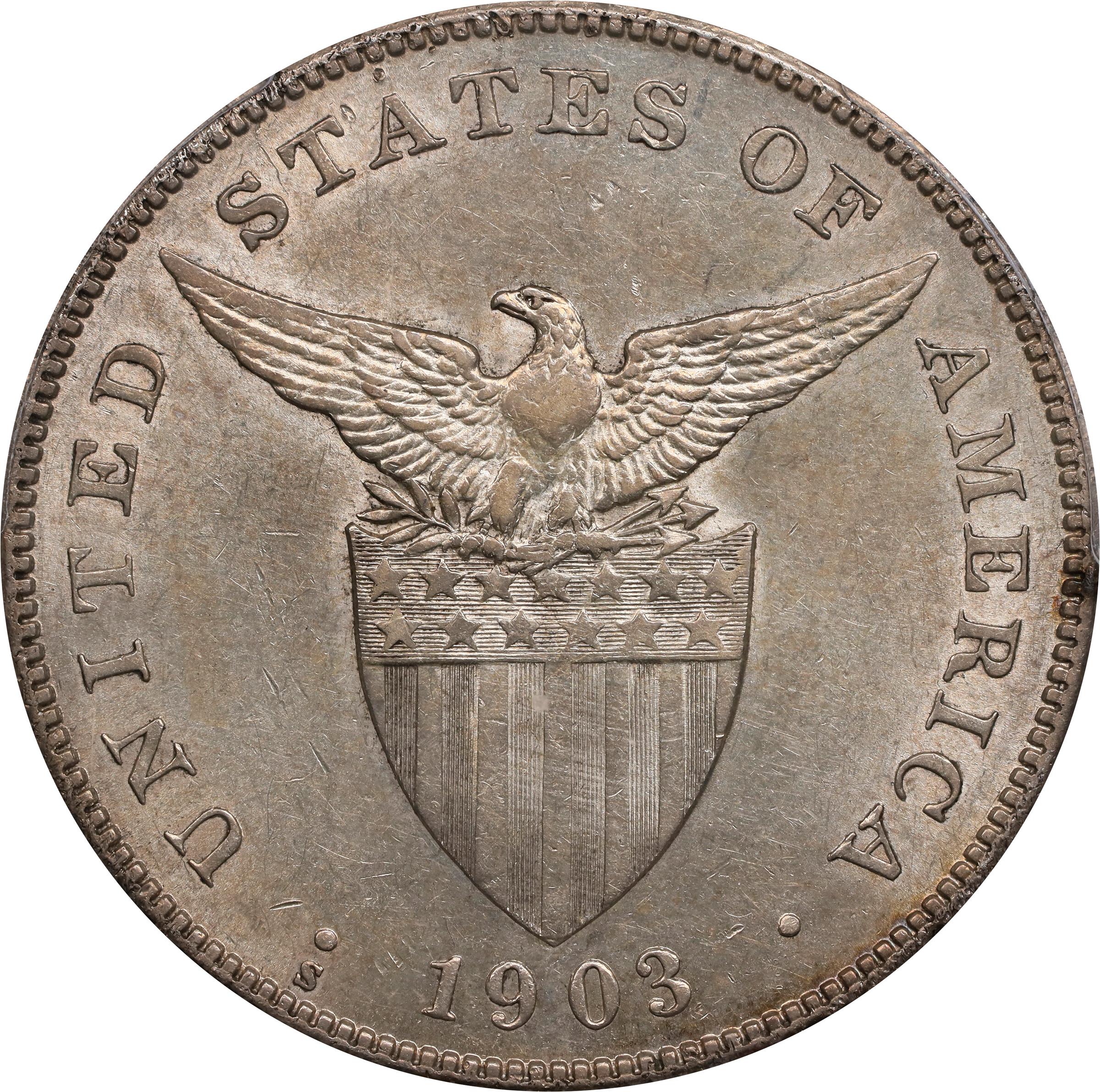 image for: PHILIPPINES. Peso, 1903-S. San Francisco Mint. PCGS AU-58.