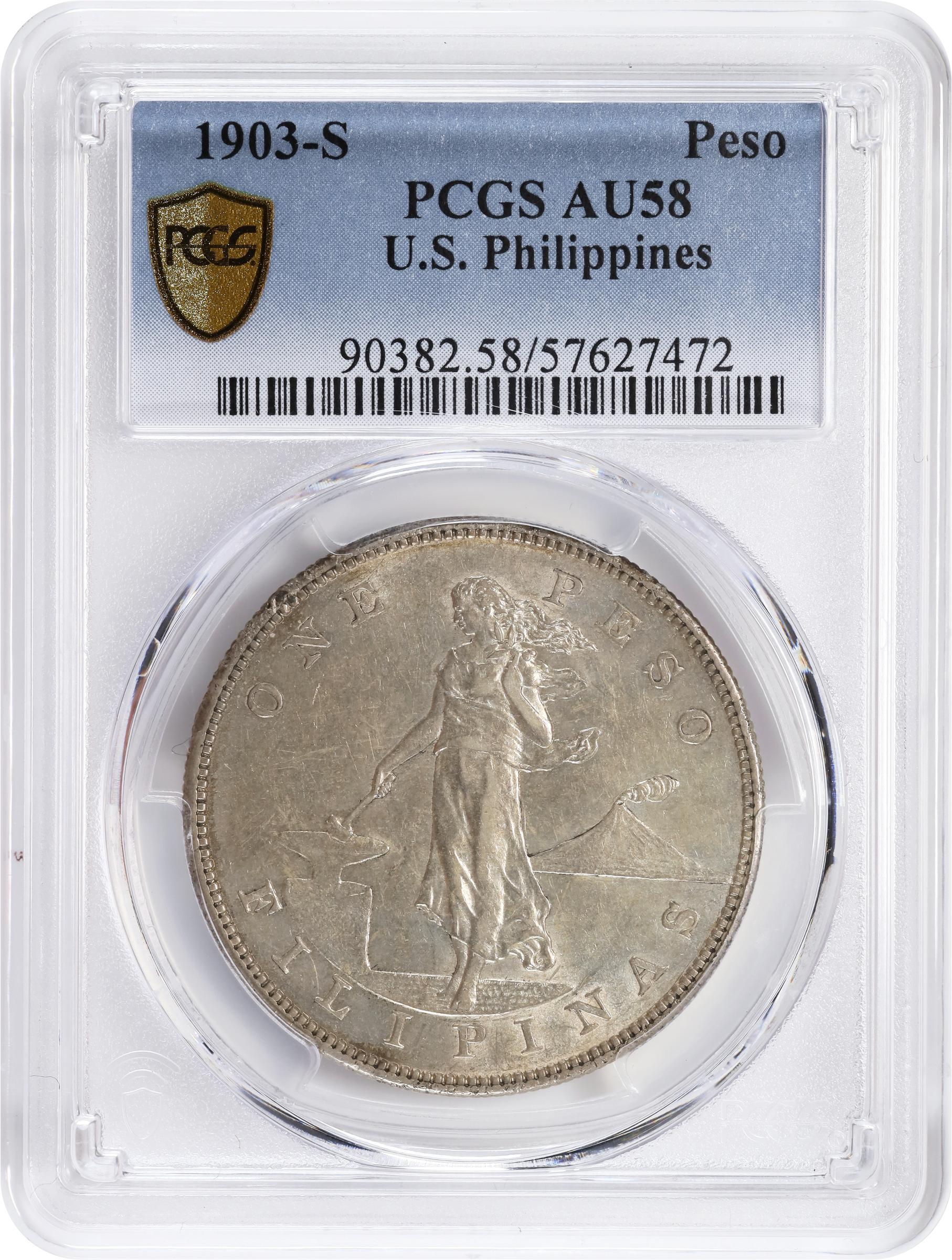 image for: PHILIPPINES. Peso, 1903-S. San Francisco Mint. PCGS AU-58.