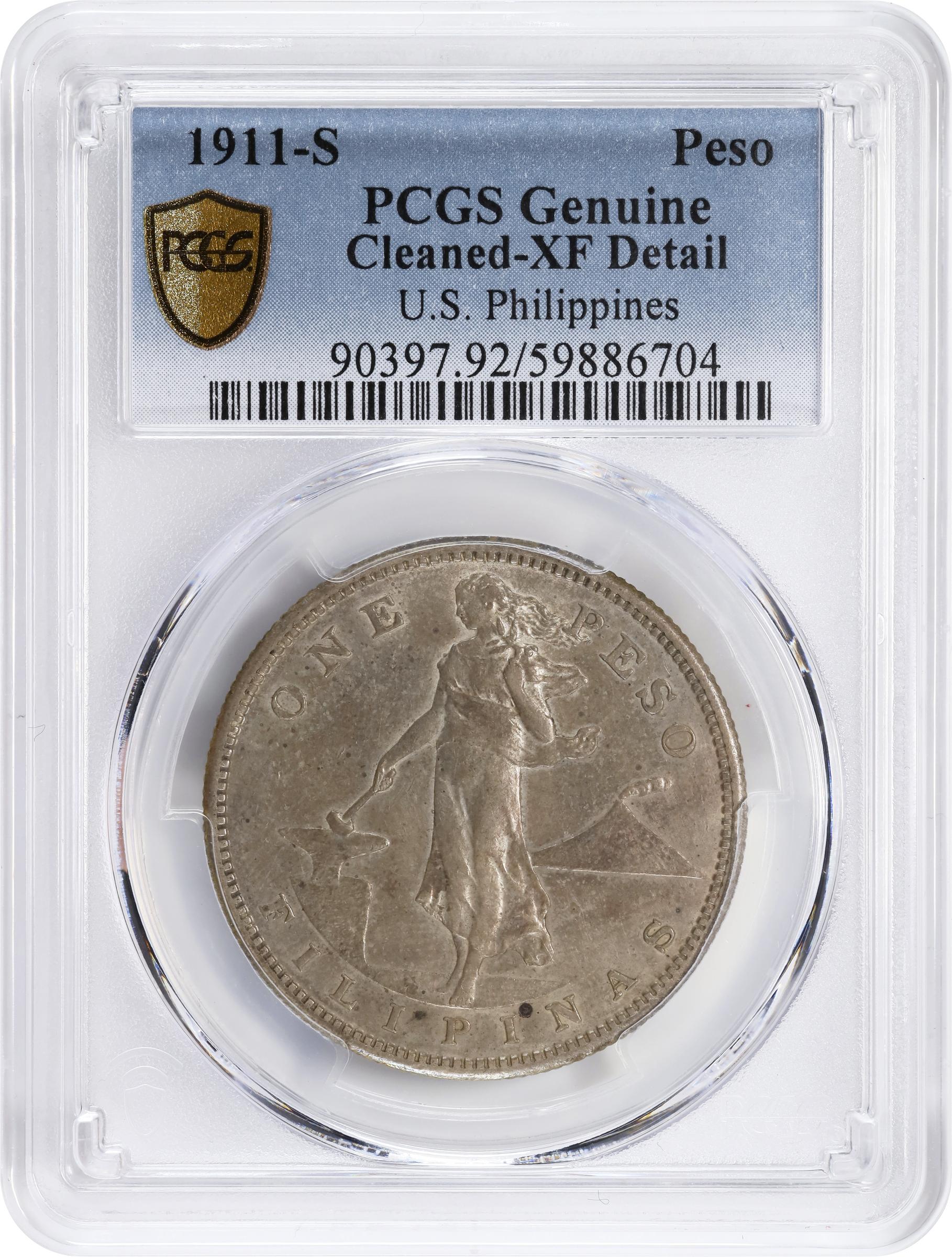 image for: PHILIPPINES. Peso, 1911-S. San Francisco Mint. PCGS Genuine--Cleaned, EF Details.