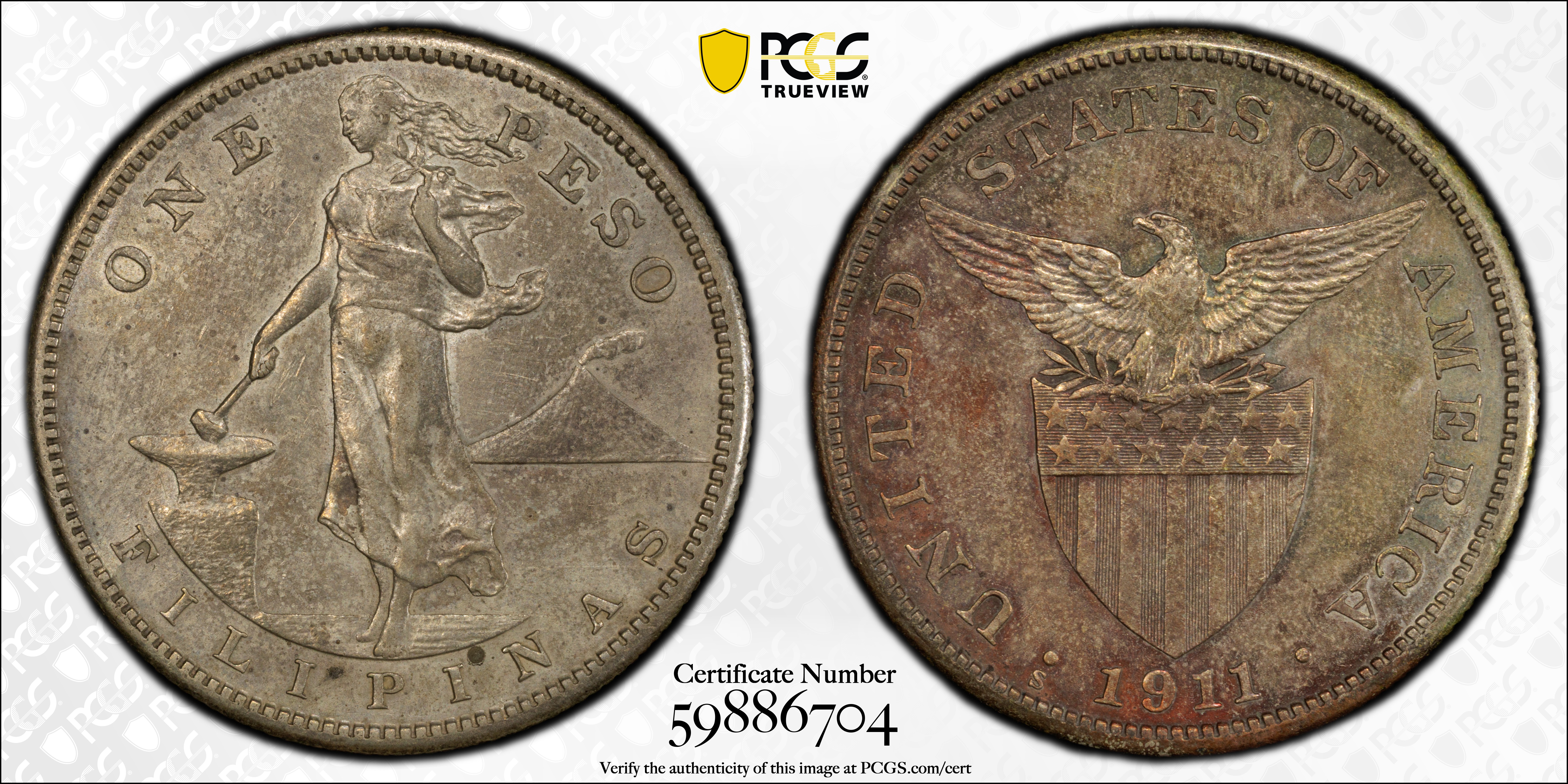 image for: PHILIPPINES. Peso, 1911-S. San Francisco Mint. PCGS Genuine--Cleaned, EF Details.