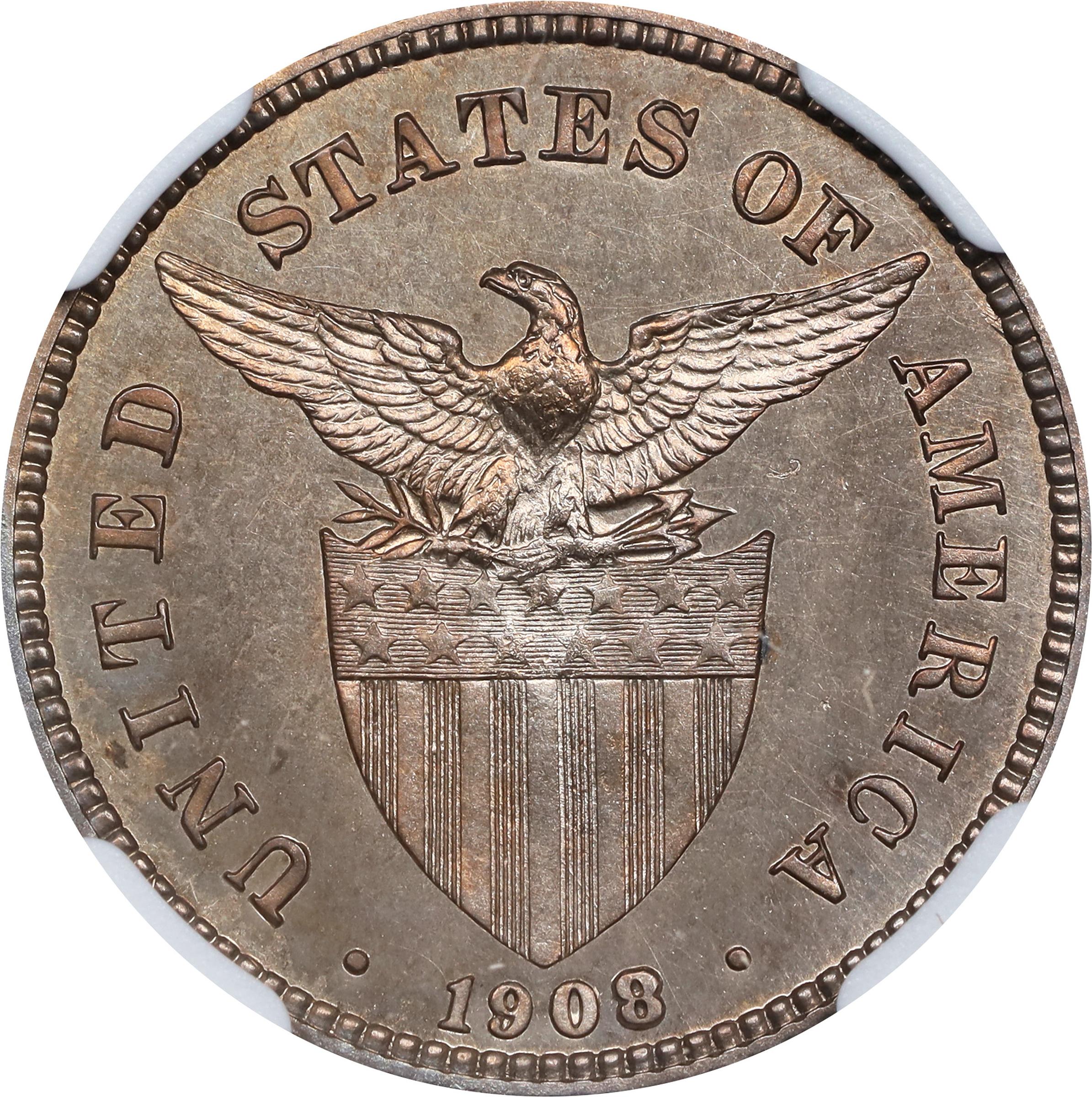 image for: PHILIPPINES. 20 Centavos, 1908. Philadelphia Mint. NGC MS-64.