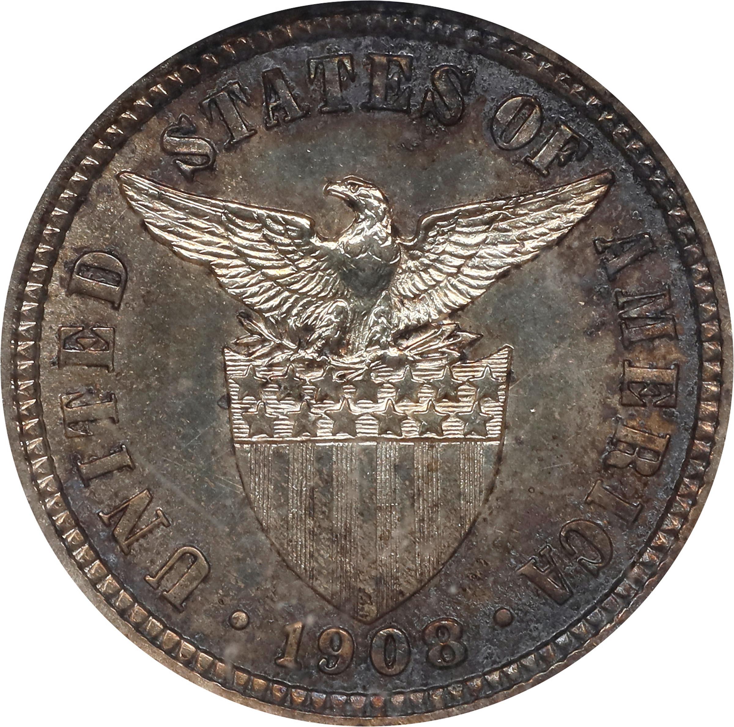 image for: PHILIPPINES. 10 Centavos, 1908. Philadelphia Mint. NGC PROOF-65.