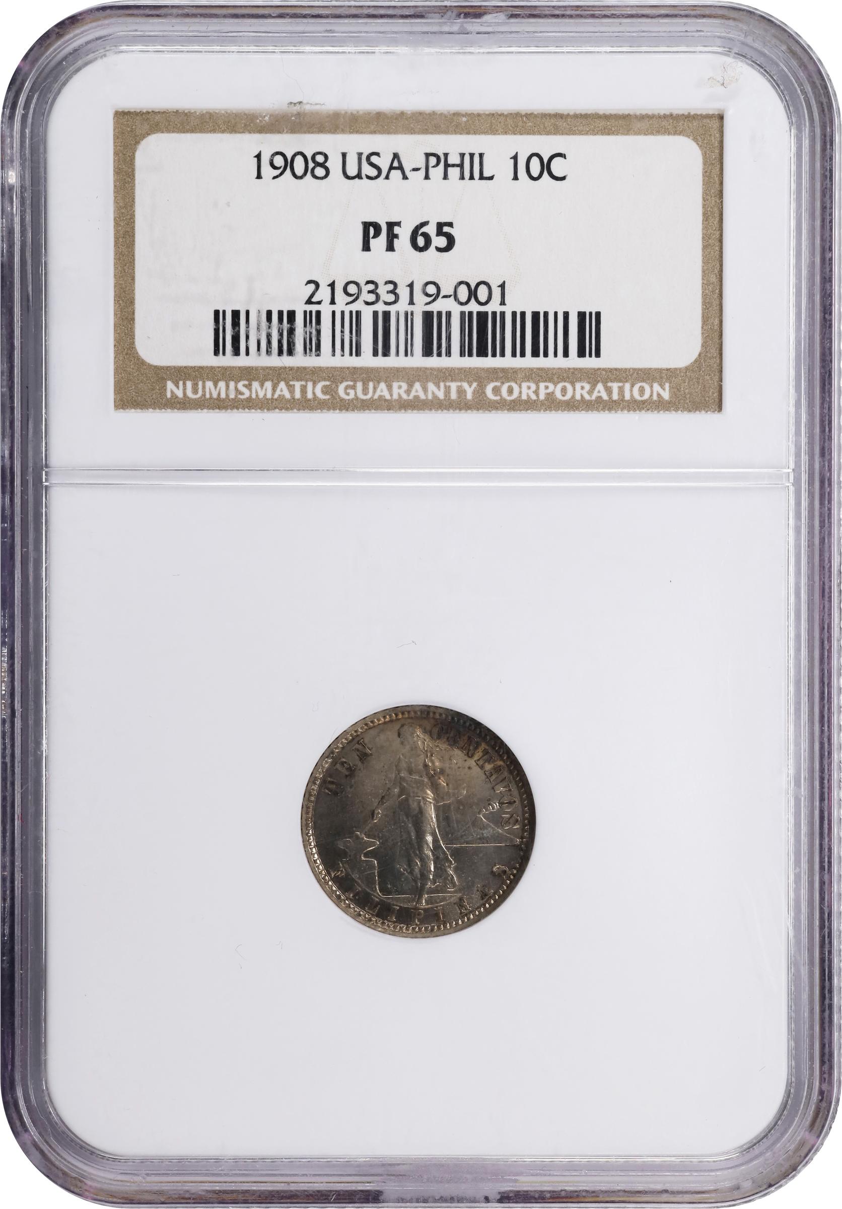 image for: PHILIPPINES. 10 Centavos, 1908. Philadelphia Mint. NGC PROOF-65.