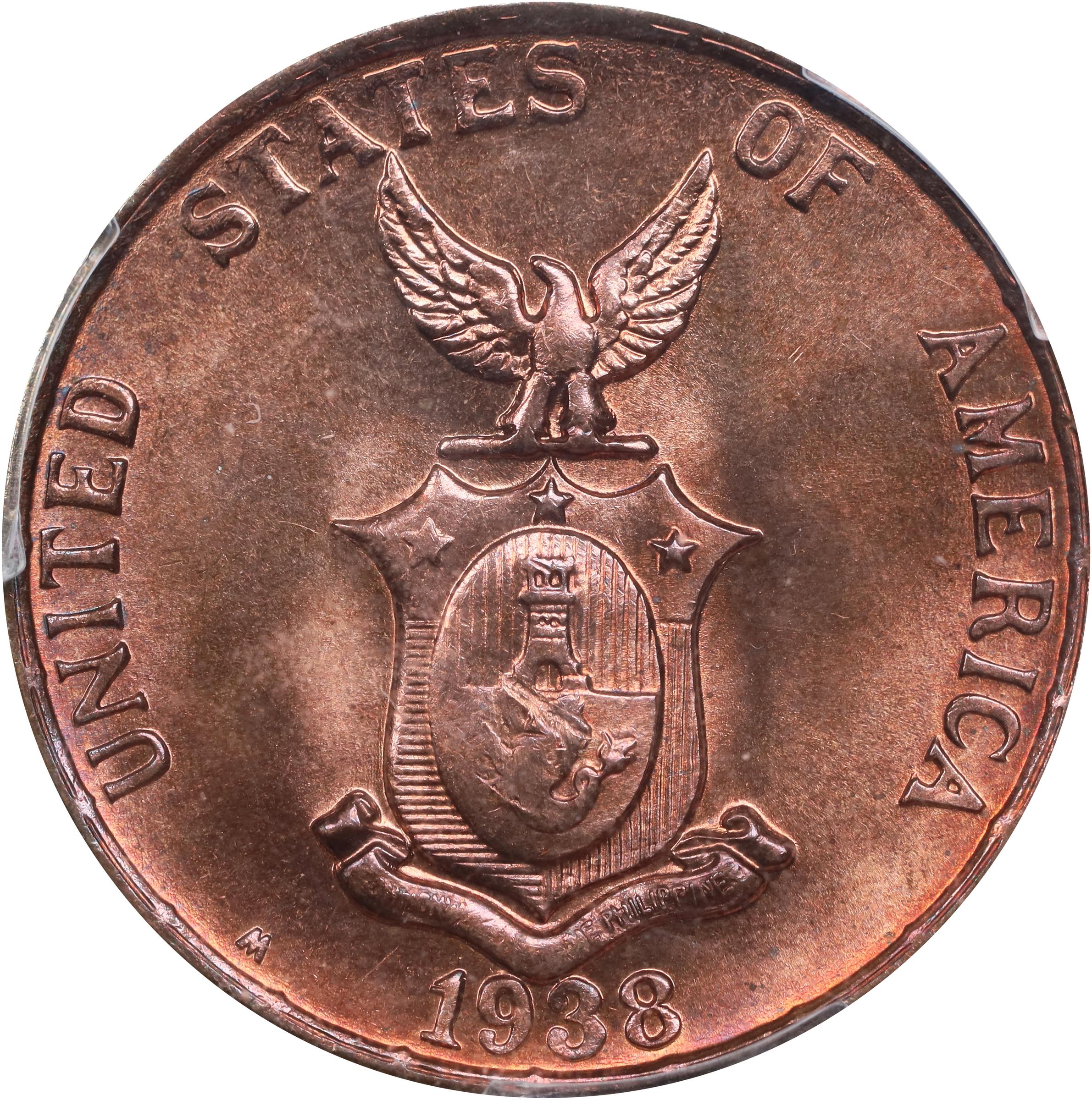 image for: PHILIPPINES. Centavo, 1938-M. Manila Mint. PCGS MS-65 Red.