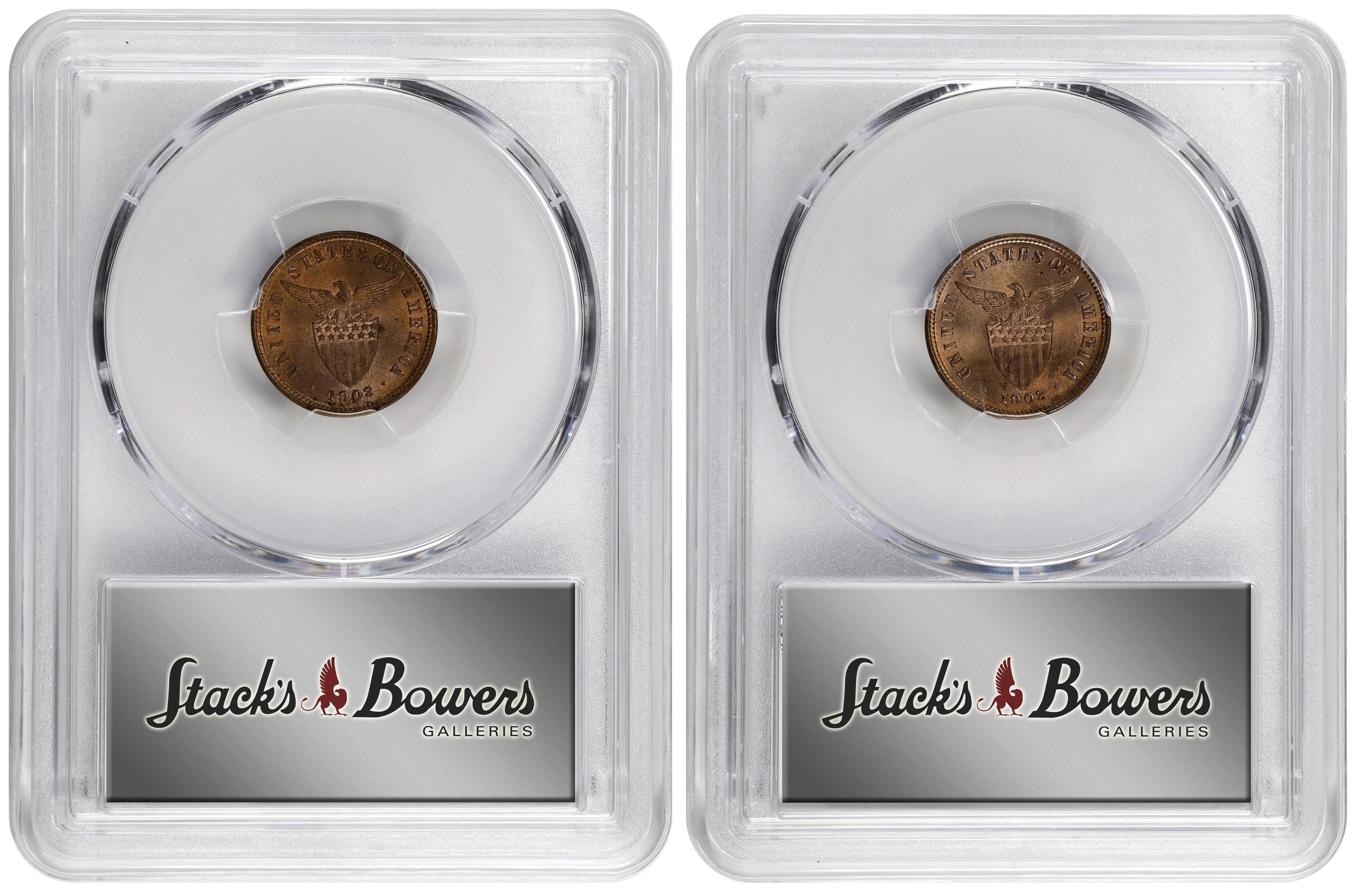 image for: PHILIPPINES. Duo of 1/2 Centavos (2 Pieces), 1903. Philadelphia Mint. PCGS MS-64 Red Brown.