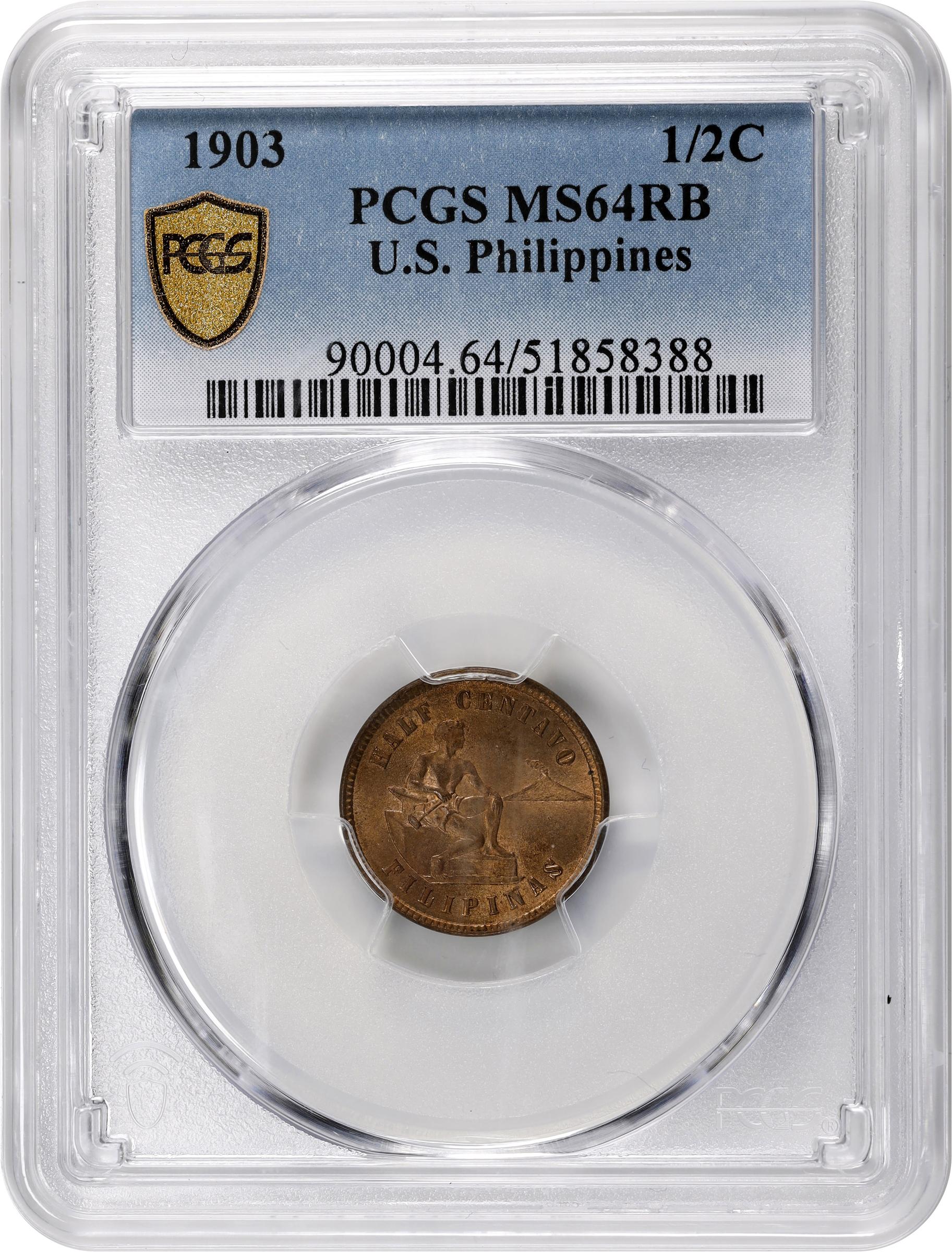 image for: PHILIPPINES. Duo of 1/2 Centavos (2 Pieces), 1903. Philadelphia Mint. PCGS MS-64 Red Brown.