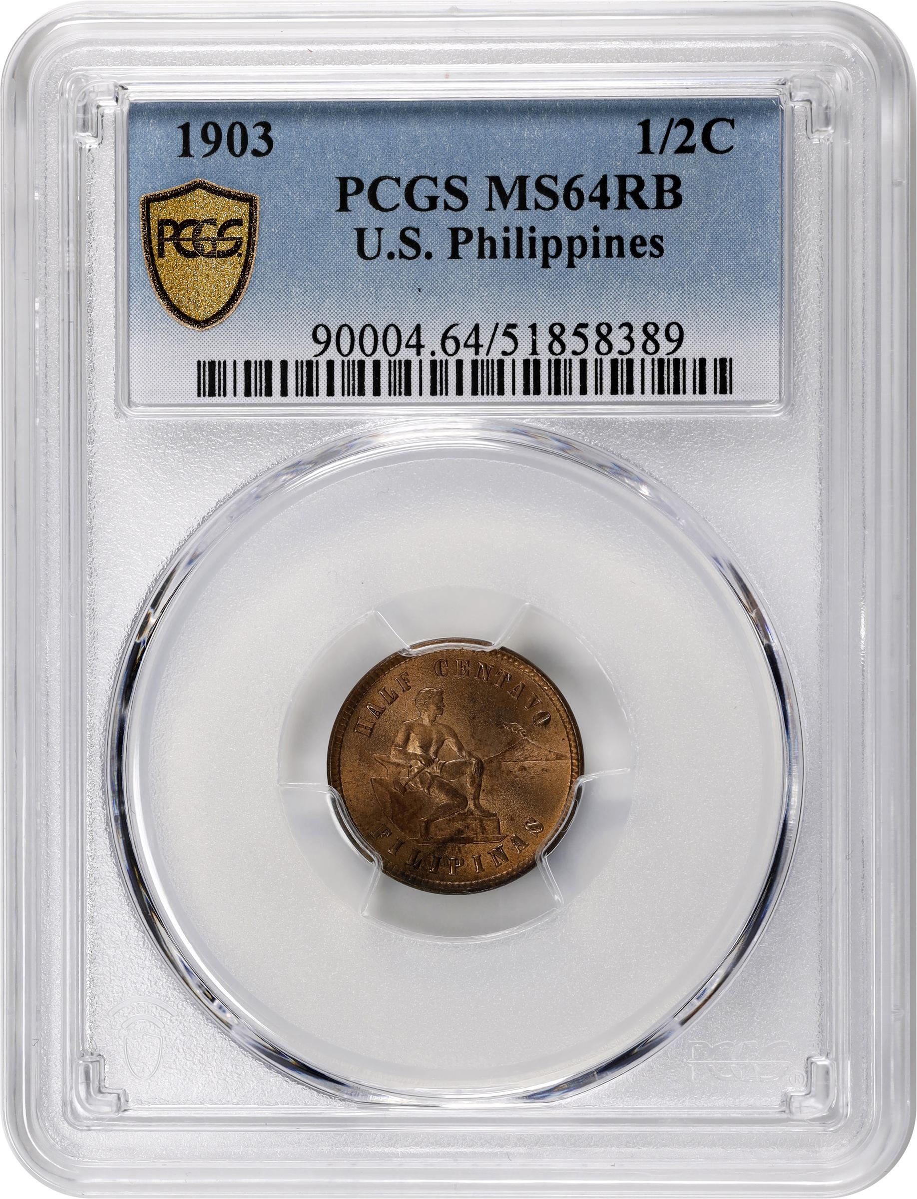 image for: PHILIPPINES. Duo of 1/2 Centavos (2 Pieces), 1903. Philadelphia Mint. PCGS MS-64 Red Brown.