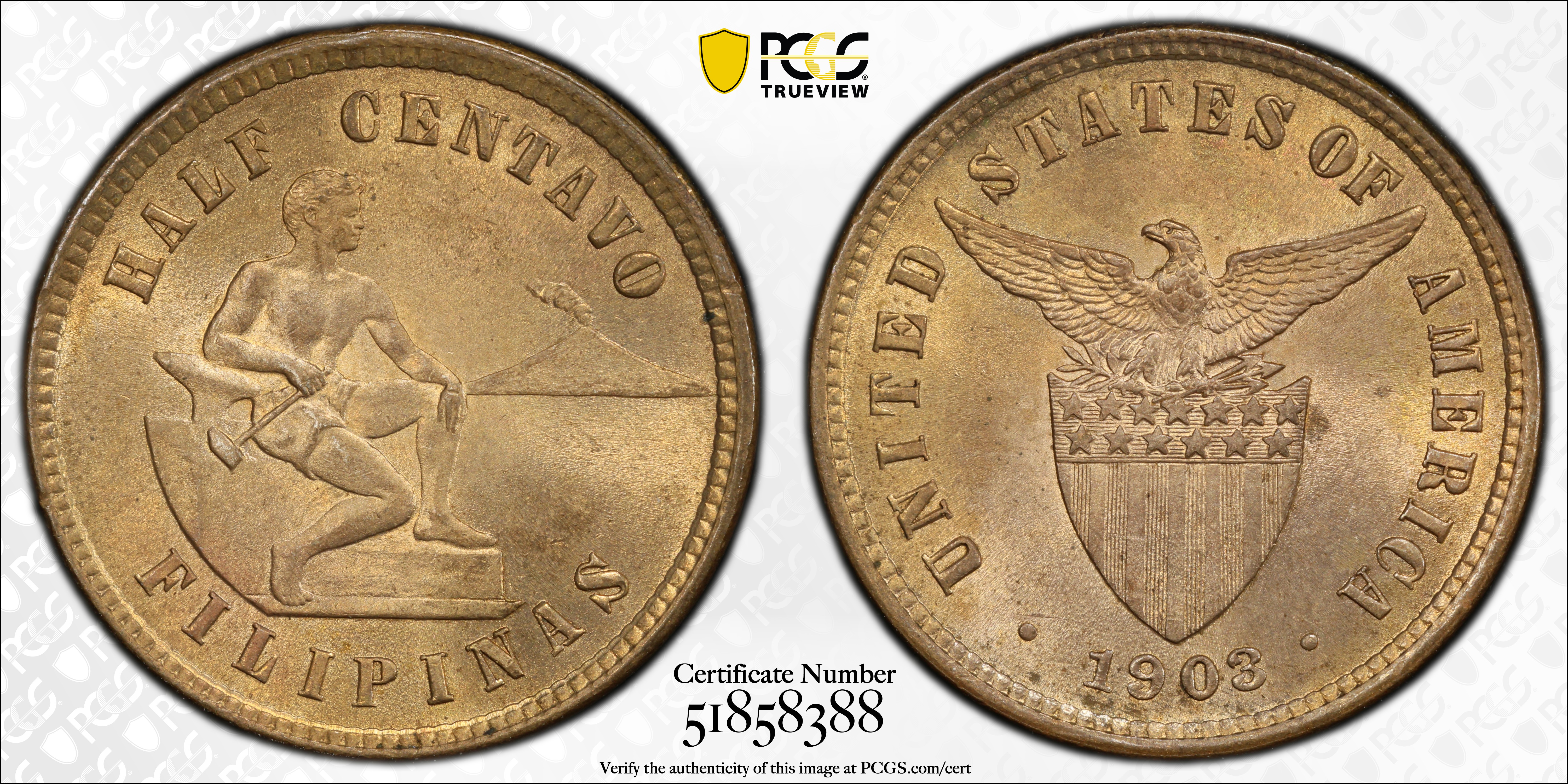 image for: PHILIPPINES. Duo of 1/2 Centavos (2 Pieces), 1903. Philadelphia Mint. PCGS MS-64 Red Brown.