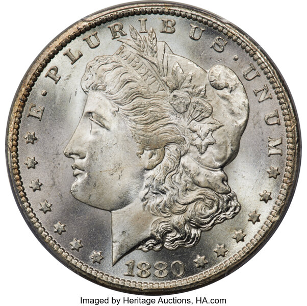 image for: 1880-CC $1 Reverse of 1879, 8/7 Dash, VAM-3, MS66+ PCGS. CAC. Ex: California. Formerly included in the PCGS Number One Fine...