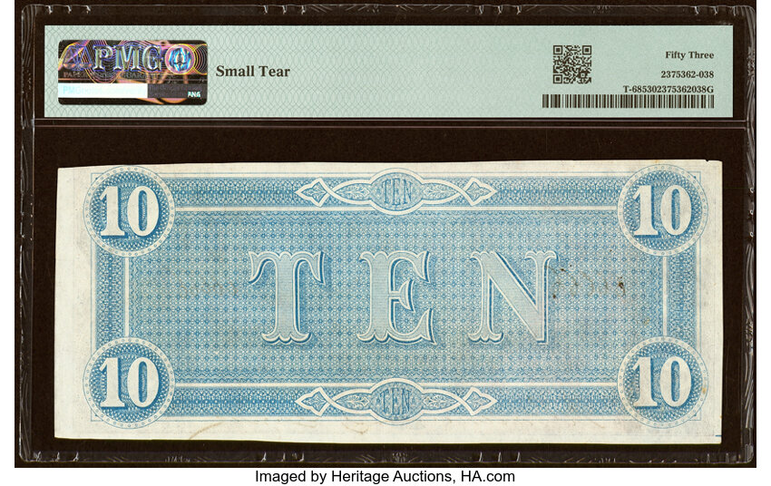image for: 1864 $10  PMG AU53 (Fr. T68)