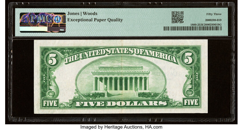 image for: 1929 Type 2 $5  PMG AU53 (Fr. 1800-2)