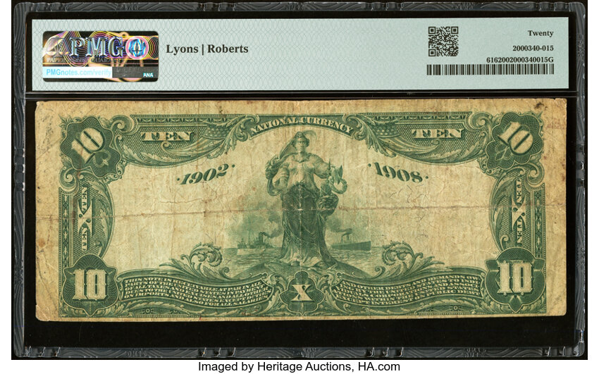 image for: 1902 3rd Charter Period, 2nd Issue $10  PMG VF20 Date Back (Fr. 616)
