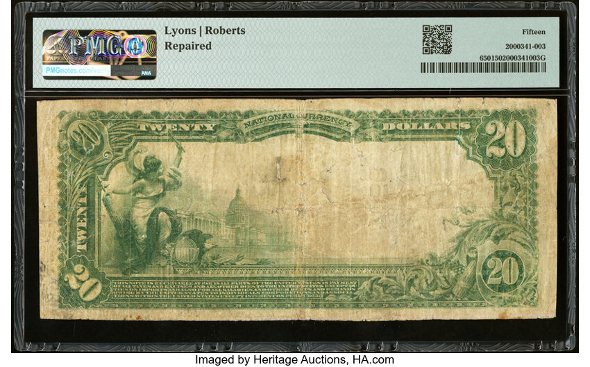 image for: 1902 3rd Charter Period, 3rd Issue $20  PMG F15 Plain Back (Fr. 650)