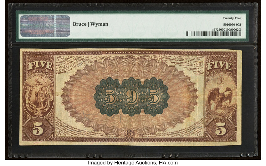 image for: 1882 2nd Charter Period, 1st Issue $5  PMG VF25 Brown Back (Fr. 467)
