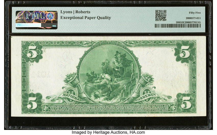 image for: 1902 3rd Charter Period, 3rd Issue $5  PMG AU55 Plain Back (Fr. 598)