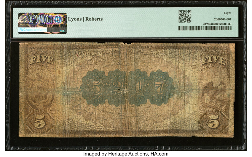 image for: 1882 2nd Charter Period, 1st Issue $5  PMG VG8 Brown Back (Fr. 477)