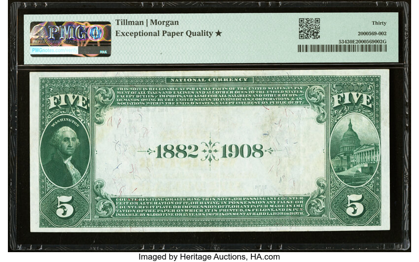 image for: 1882 2nd Charter Period, 2nd Issue $5  PMG VF30 Date Back (Fr. 534)