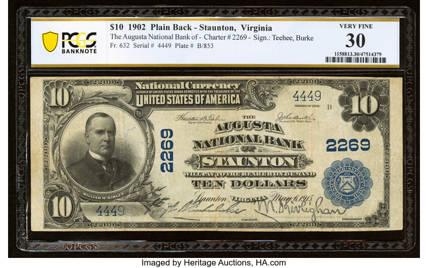 image for: 1902 3rd Charter Period, 3rd Issue $10  PCGS VF30 Plain Back (Fr. 632)