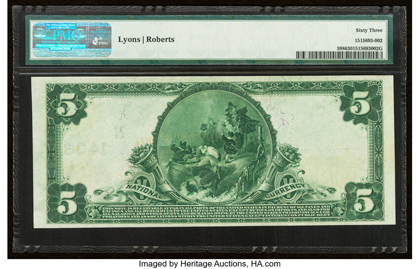 image for: 1902 3rd Charter Period, 3rd Issue $5  PMG CU63 Plain Back (Fr. 598)